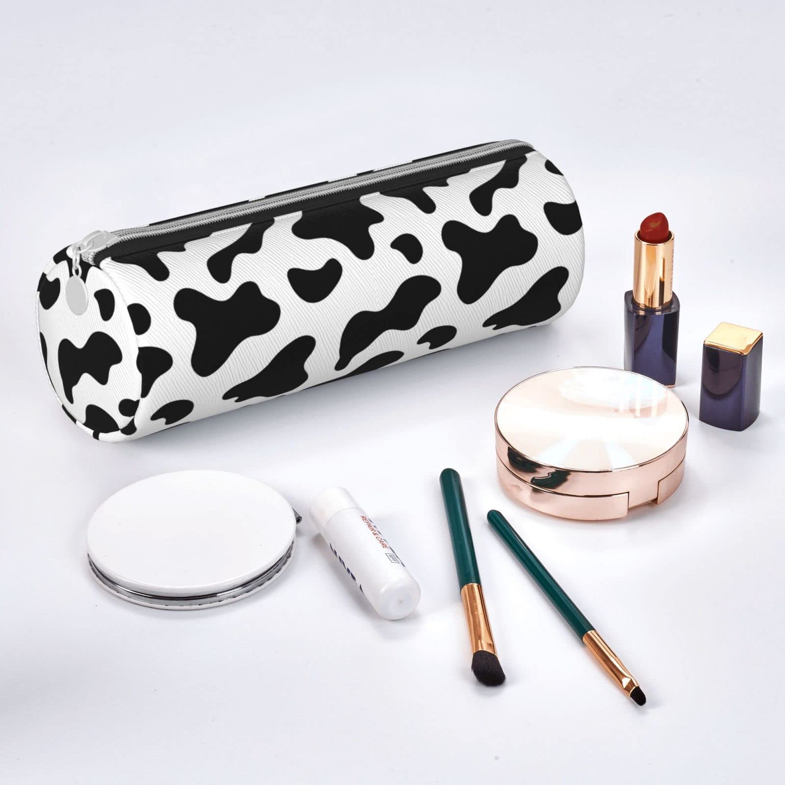 Genuine Cowhide Leather Pencil Case with Milk Print - Zippered School & Office Stationery Organizer for Pens, Makeup, Cosmetics | Perfect for Students, Professionals & Daily Use