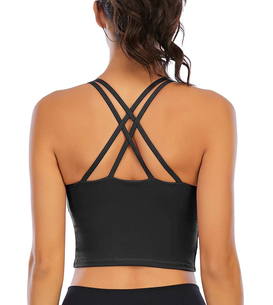 OKHOTY Women's Longline Sports Bras - Padded Workout Yoga Bra with Built-in Shelf Bra, High Support Crop Top Tank for Running, Gym & Active Lifestyle