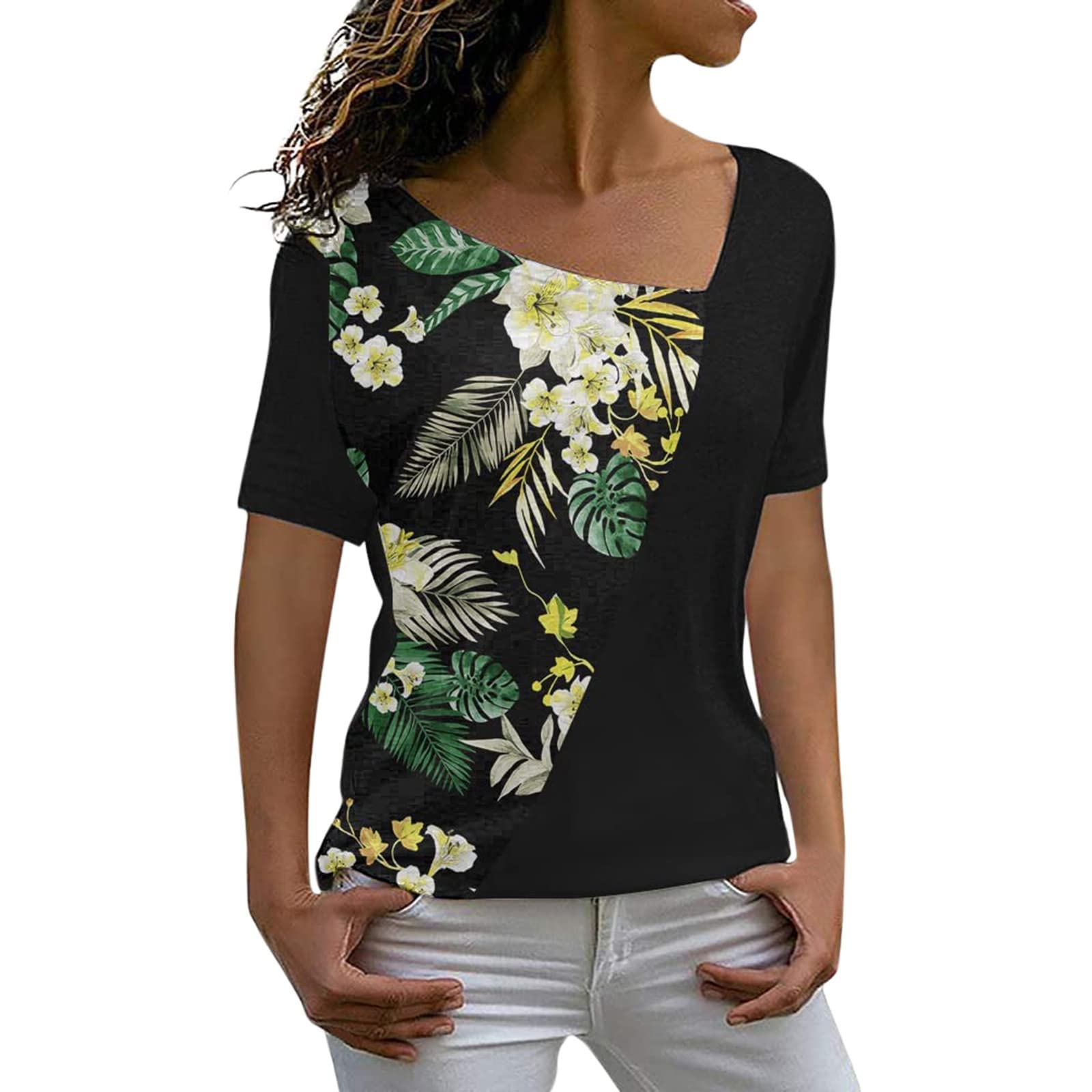 Women's Summer V-Neck Short Sleeve T-Shirt - Cute Printed Casual Blouse, Loose Fit Graphic Tee for Everyday Wear | Perfect for Beach, Shopping & Weekend Outings