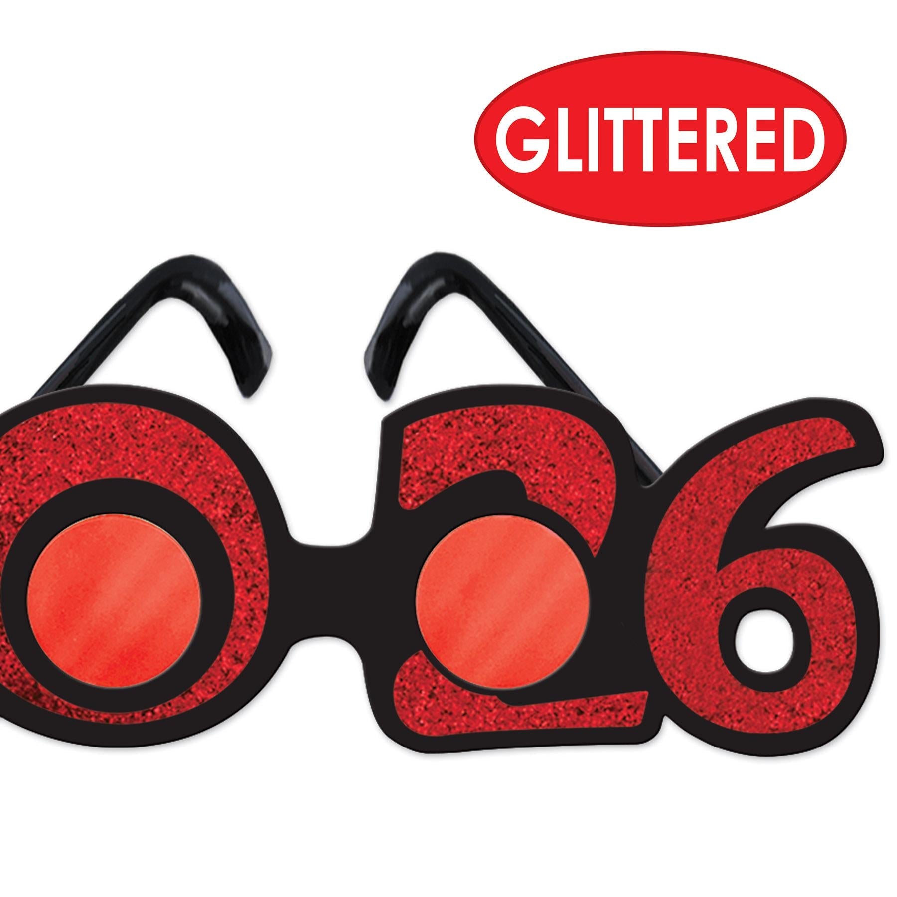12 Pack Beistle 2026 Glittered Plastic Party Eyeglasses - Assorted Colors for New Year's Eve, Birthday Celebrations & Themed Events