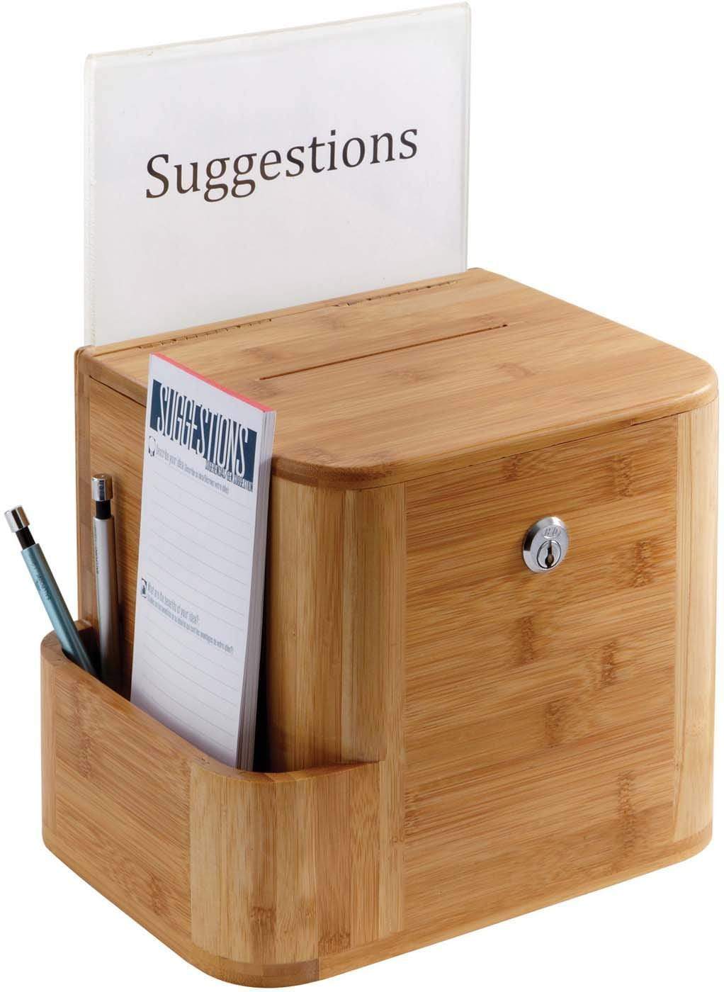 Premium Bamboo Suggestion Box with Lock - Elegant Wooden Comment Box for Office, Restaurant, Hotel & Retail Feedback - Secure & Durable for Customer Suggestions, Compliments & Employee Feedback