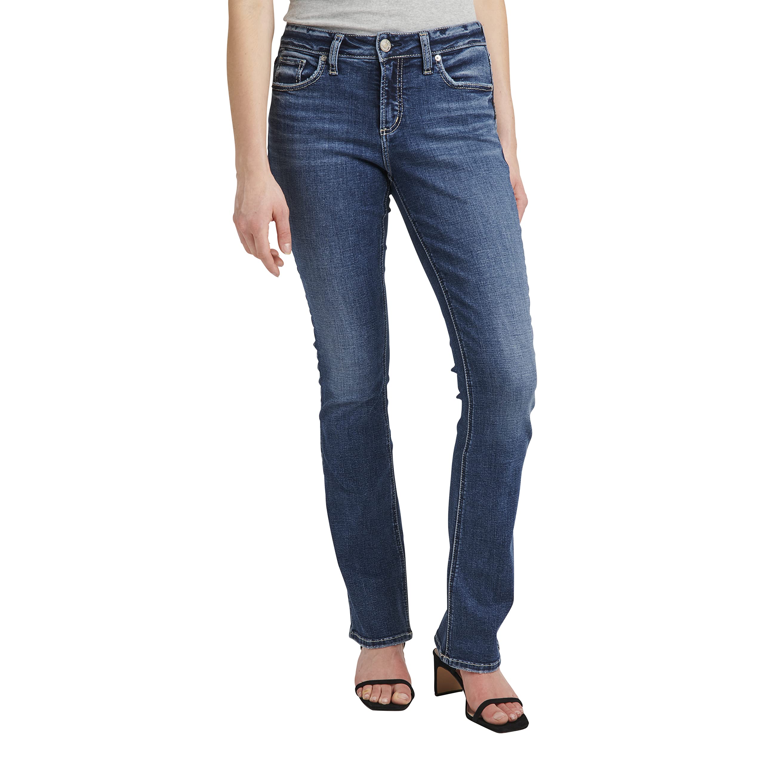 Silver Jeans Co. Women's Elyse Mid Rise Slim Bootcut Jeans - Comfortable Stretch Denim Pants for Casual Wear & Office Outfits