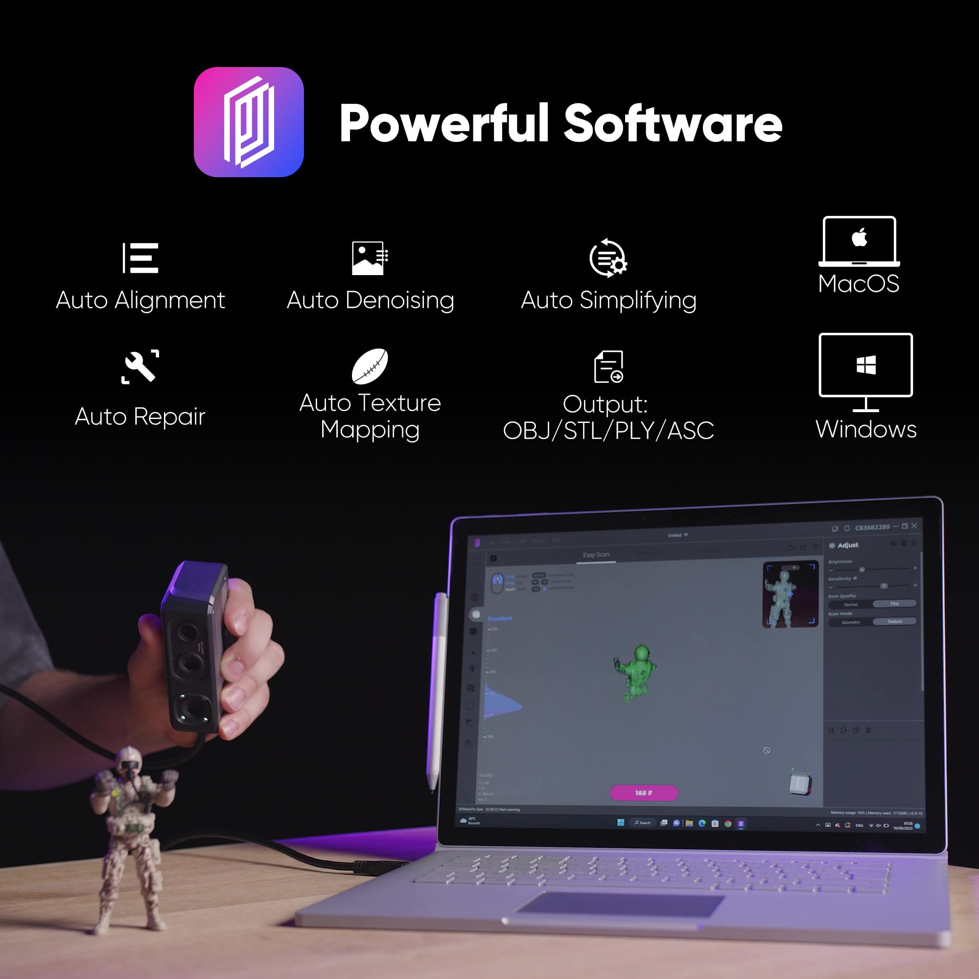 Seal Lite Handheld 3D Scanner for 3D Printing - 0.02mm High Precision, 10FPS Fast Scanning with Anti-Shake Lens - Compatible with Windows & MacOS - Perfect for 3D Modeling, Reverse Engineering & Product Design