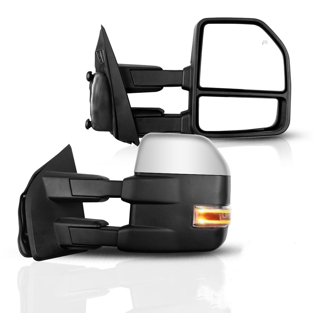 SCITOO Chrome Power-Adjusted Heated Towing Mirrors with Turn Signal & Puddle Light - Compatible with 2015-2017 Ford F150 Pickup Truck (Pair LH/RH) - Perfect for Towing, Off-Roading & Night Driving