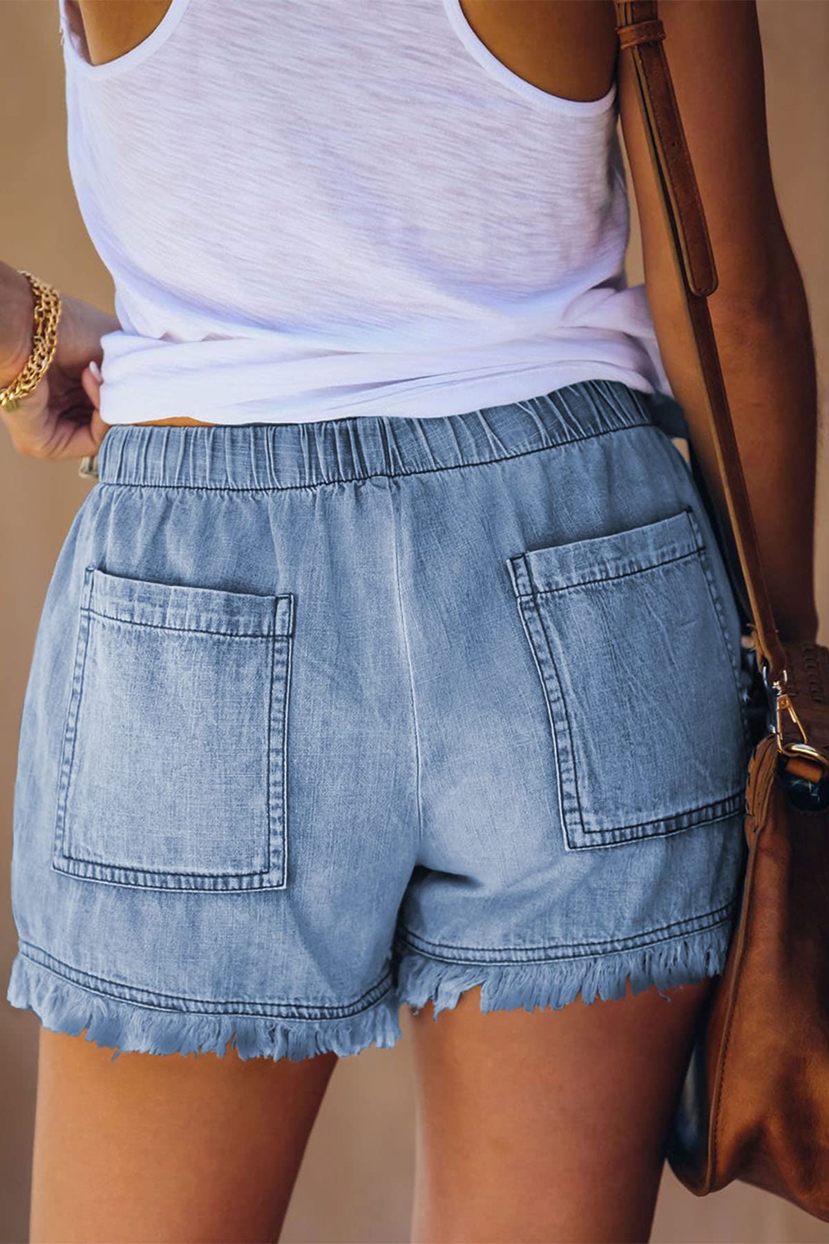 GOLDPKF Women's Denim Shorts - Mid Waist Stretchy Ripped Jean Shorts for Casual Summer Wear | Perfect for Beach Outings, Music Festivals & Everyday Comfort