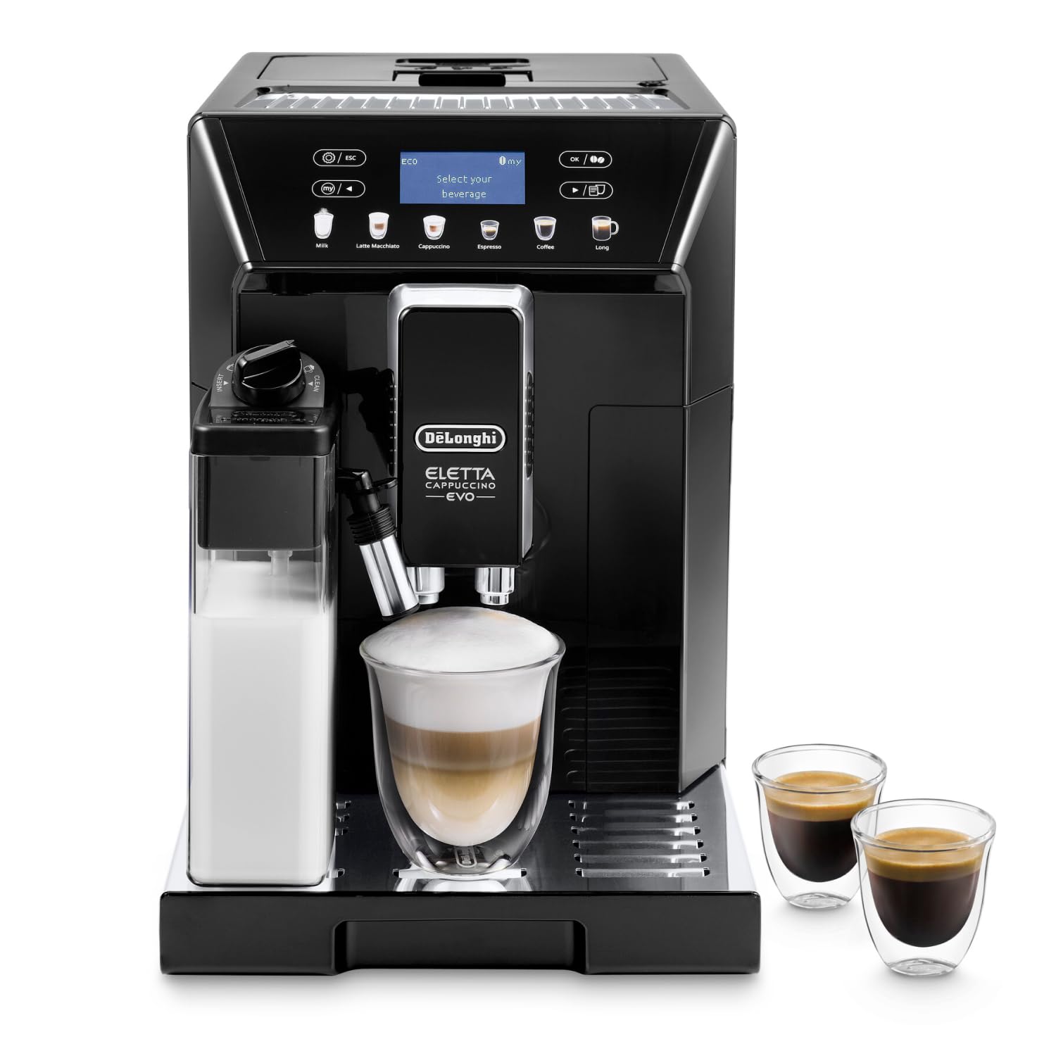 De'Longhi Eletta Cappuccino Automatic Coffee Machine with Espresso & Bean Grinder - ECAM46.860.B Black - Perfect for Home & Office Coffee Lovers