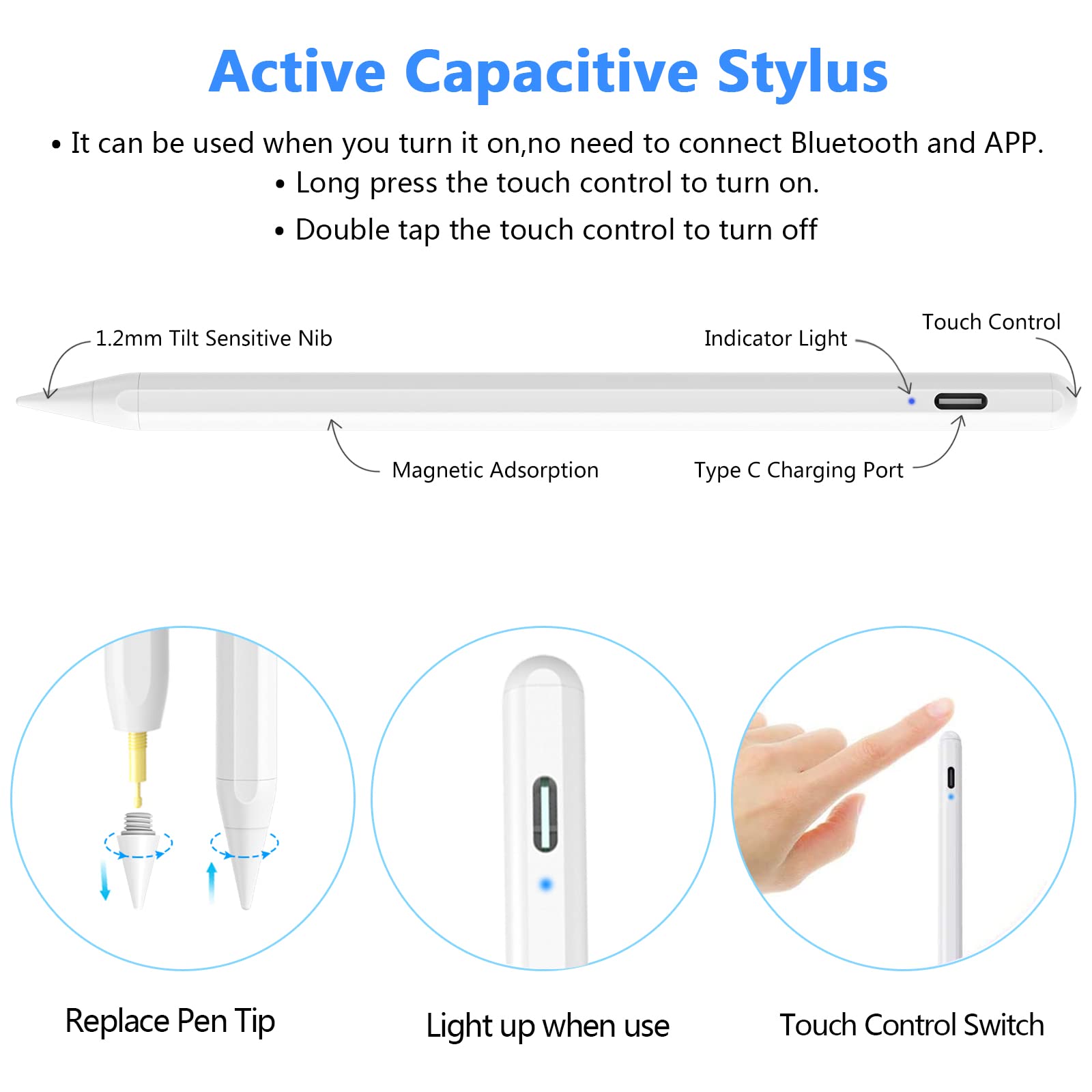 Fast Charging Stylus Pen for Apple iPad (2018-2024 Models) - Palm Rejection, Instant Response, Tilt Detection - Compatible with iPad 10/9/8/7/6, iPad Pro 12.9/11, Air 5/4/3, Mini 6/5 - Perfect for Drawing, Note-Taking & Digital Art
