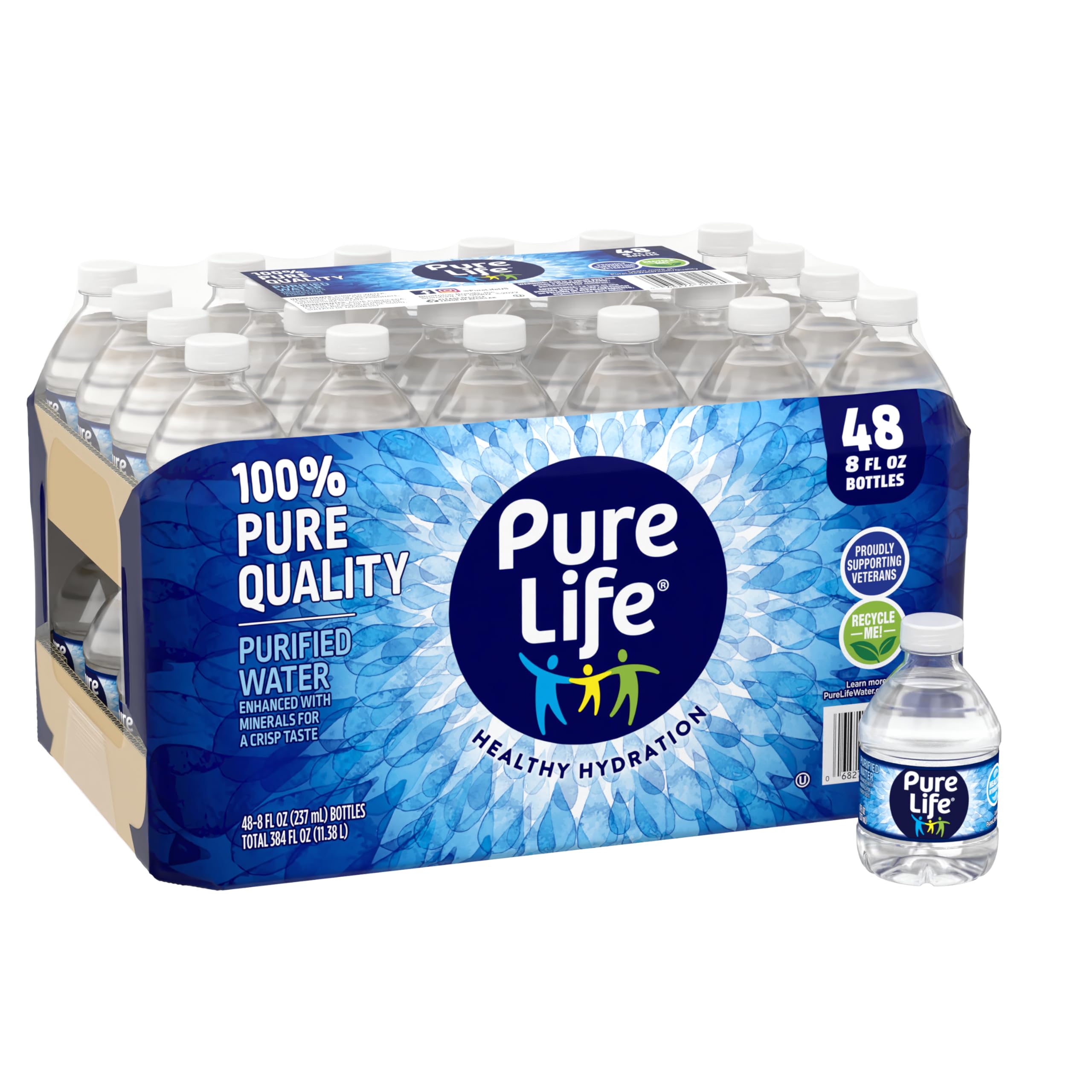 Pure Life Purified Water, 8 Fl Oz (48 Pack) - BPA-Free Plastic Bottles for Hydration On-The-Go, Office, Gym & Emergency Preparedness