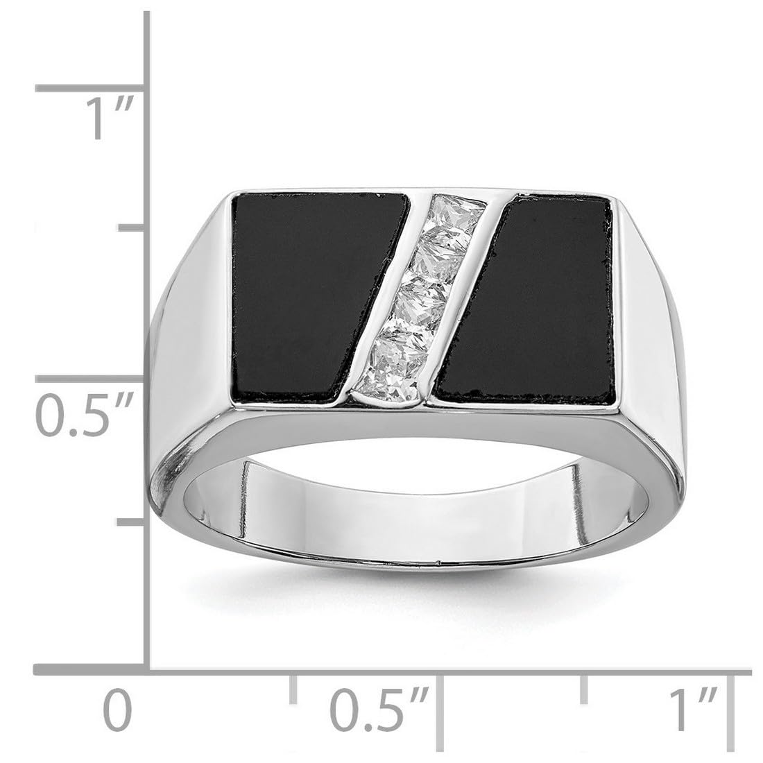 925 Sterling Silver Men's Cubic Zirconia & Simulated Onyx Ring - Polished Elegant Wedding Band, Anniversary Gift for Him, Perfect for Formal Events & Date Nights