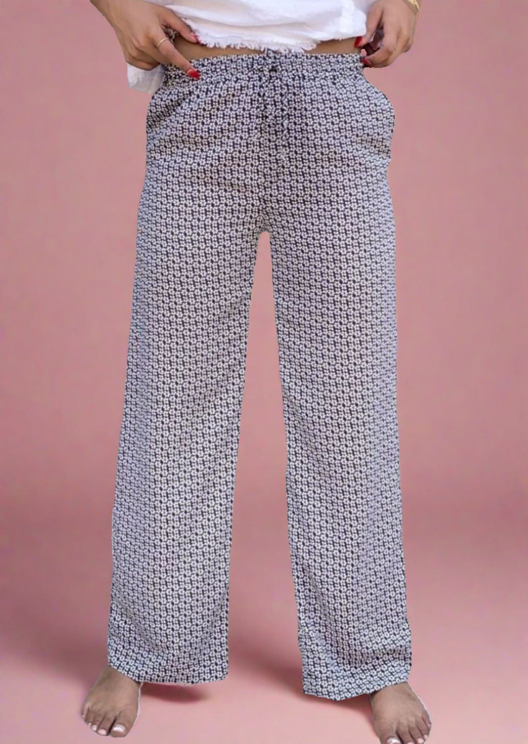 Vintage Navy Floral Print Pants for Women - High Waisted Comfortable Lounge Pants - Perfect for Casual Wear, Yoga, and Home Relaxation - Final Sale Clearance