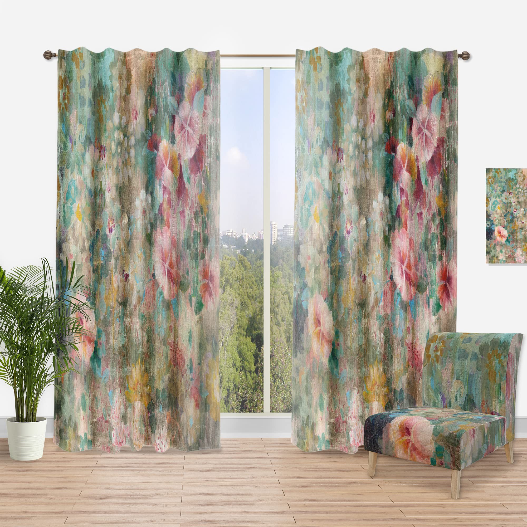 DesignQ 'Flower Shower III' Thermal Insulated Curtain Panel - 52x84 Inches - Blackout Drapes for Bedroom & Living Room - Perfect for Home Decor, Temperature Control, and Light Blocking