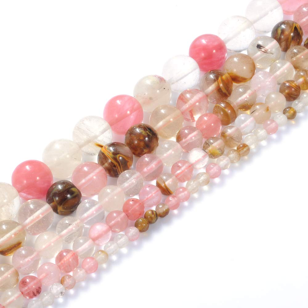 6mm Natural Mixed Watermelon Crystal Gemstone Beads - Round Loose Energy Stone for Jewelry Making, DIY Crafts, Healing Bracelets & Necklaces (15