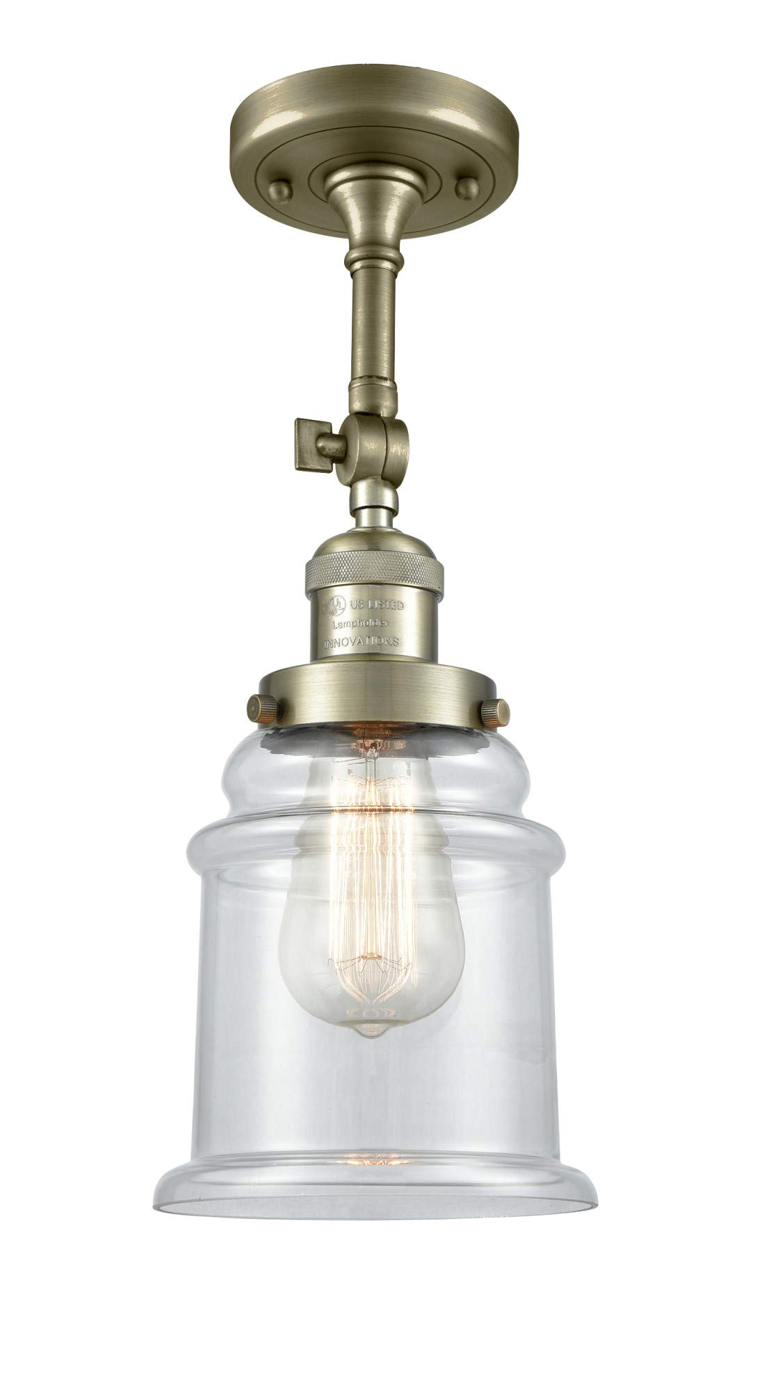 Innovations 201F-AB-G182 Semi-Flush Mount Ceiling Light Fixture - 1 Light Antique Brass Finish for Bedroom, Living Room & Hallway Lighting