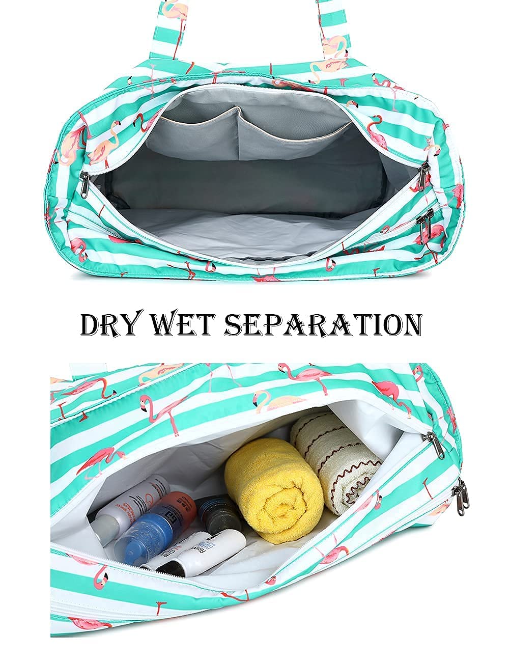 Waterproof Large Beach Tote Bag for Women - Sandproof Zippered Pool & Gym Bag with Wet Pocket - Perfect for Swimming, Travel, Shopping & Grocery Trips