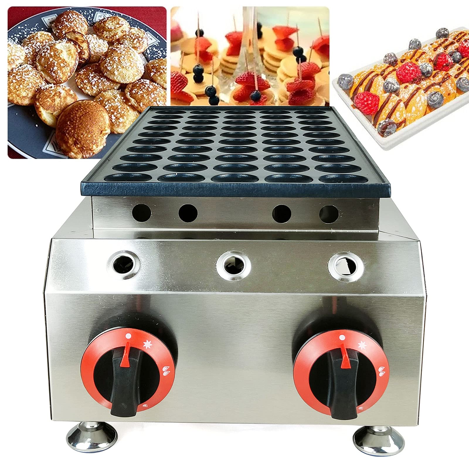 50-Hole Commercial Small Dutch Pancake Maker - LPG Gas Muffin Baking Machine with Non-Stick Coating for Muffins, Waffles & Pancakes - Perfect for Outdoor Catering, Food Trucks and Breakfast Restaurants