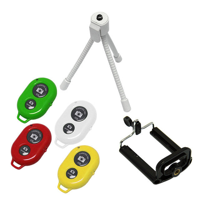 Wireless Bluetooth Selfie Remote Shutter with Mini Flexible Tripod & Phone Holder - Perfect for Travel, Vlogging, and Group Photos