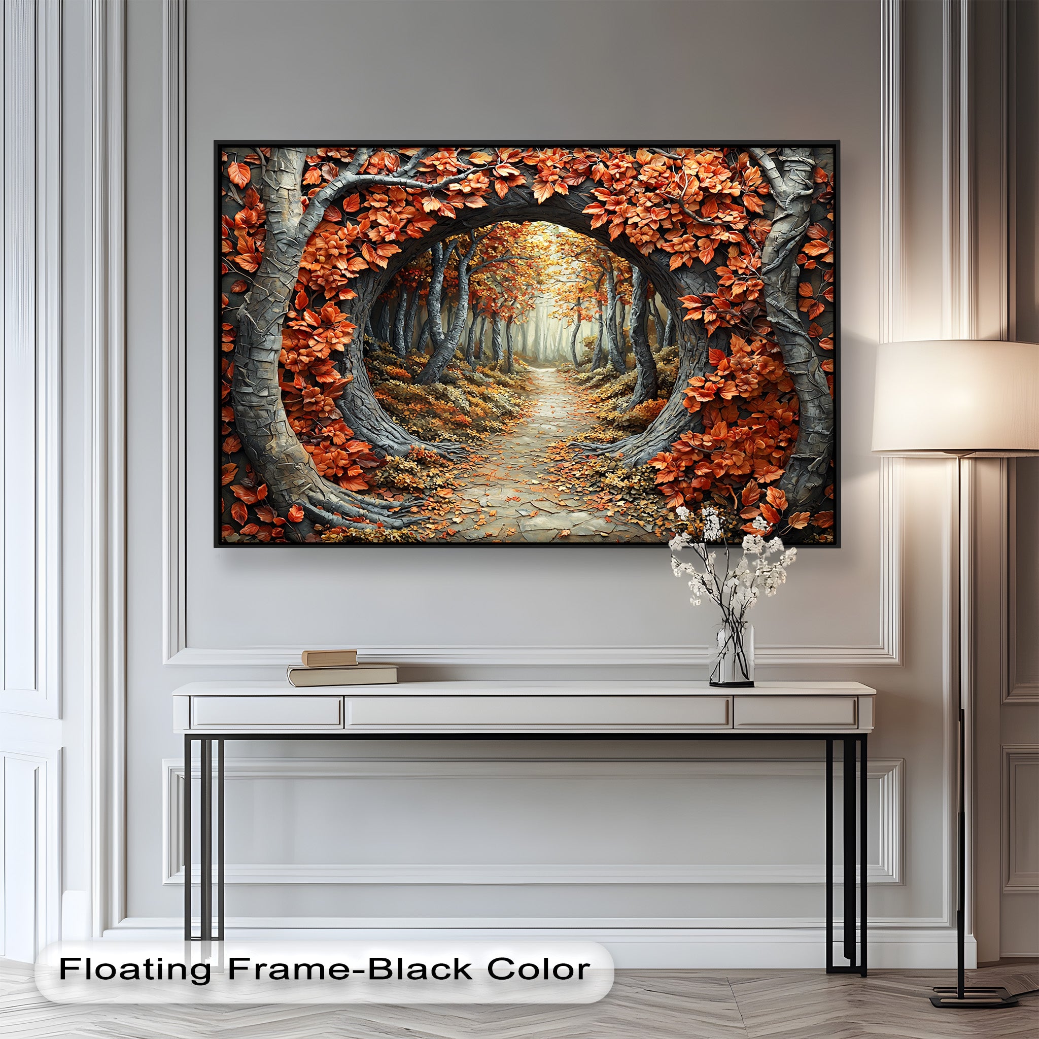 Autumn Path - Enchanted Forest Oil Painting Wall Art for Living Room, Bedroom Decor - Nature Landscape Canvas Print for Home & Office