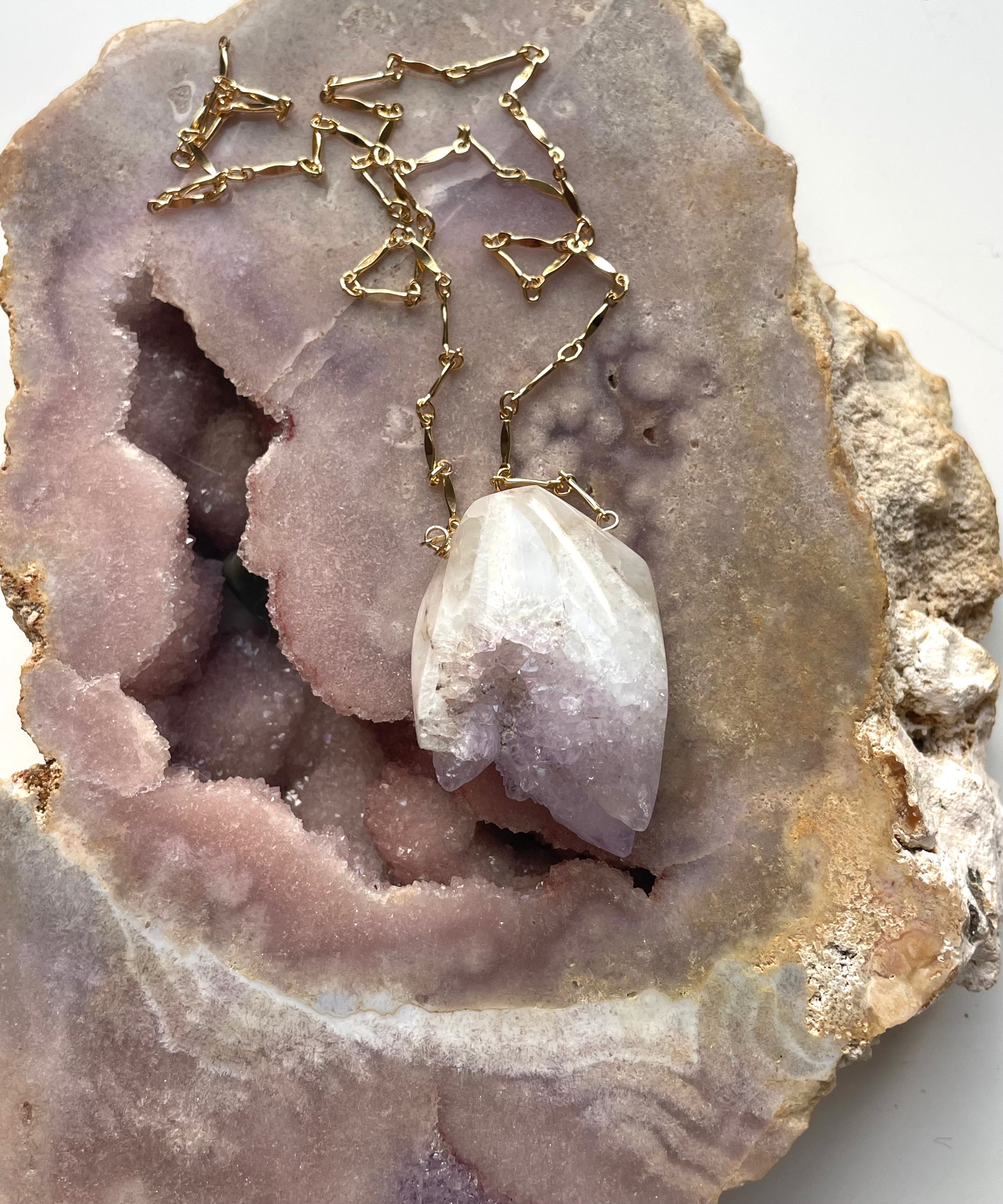 Spirit Quartz Amethyst Statement Necklace - 14K Gold Filled Pendant for Women | Elegant Boho Jewelry for Parties, Weddings & Special Occasions