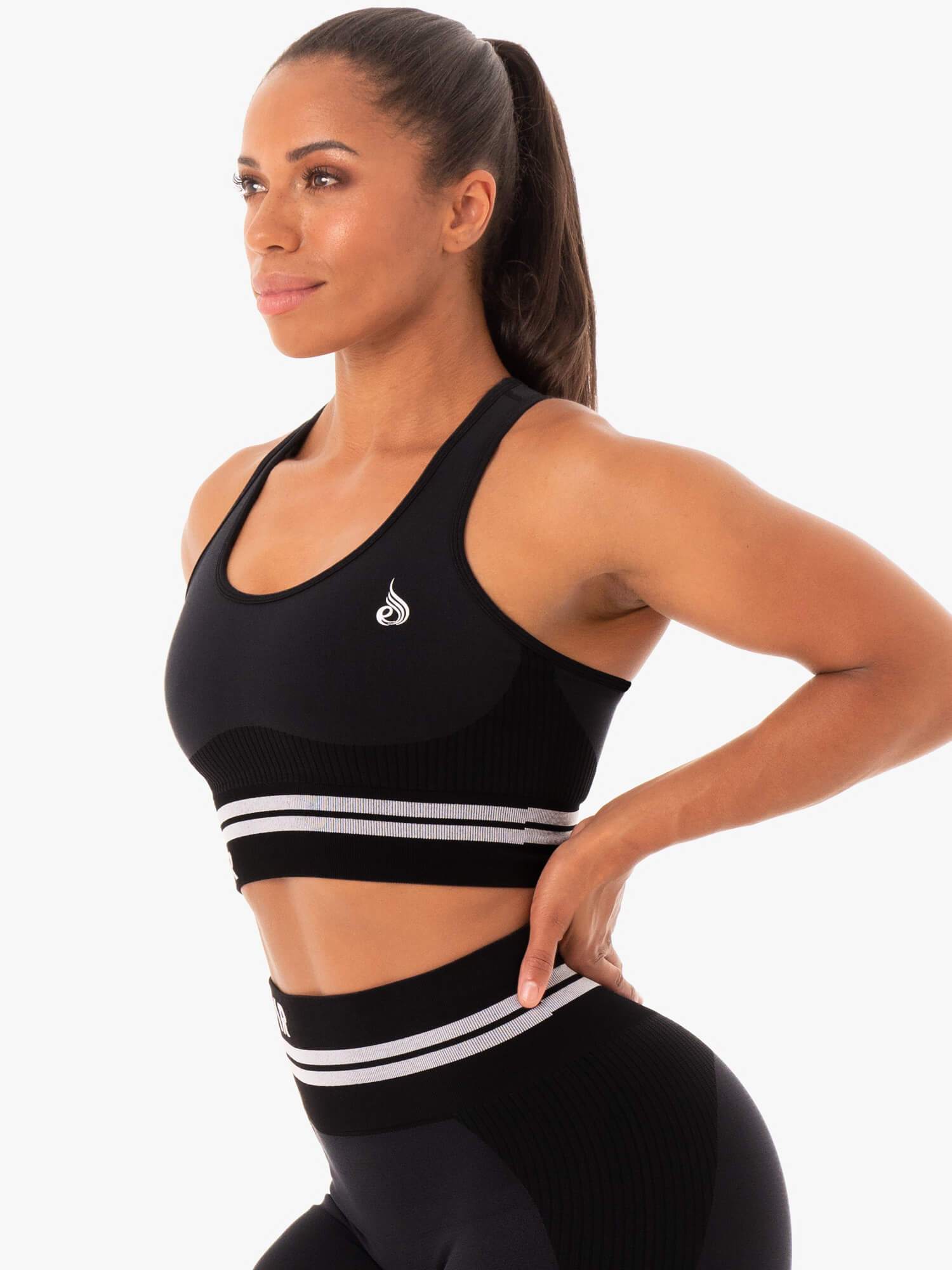 Freestyle Seamless Longline Sports Bra for Women - High Support Workout Top - Breathable Yoga Bra for Running, Gym & Activewear - Black
