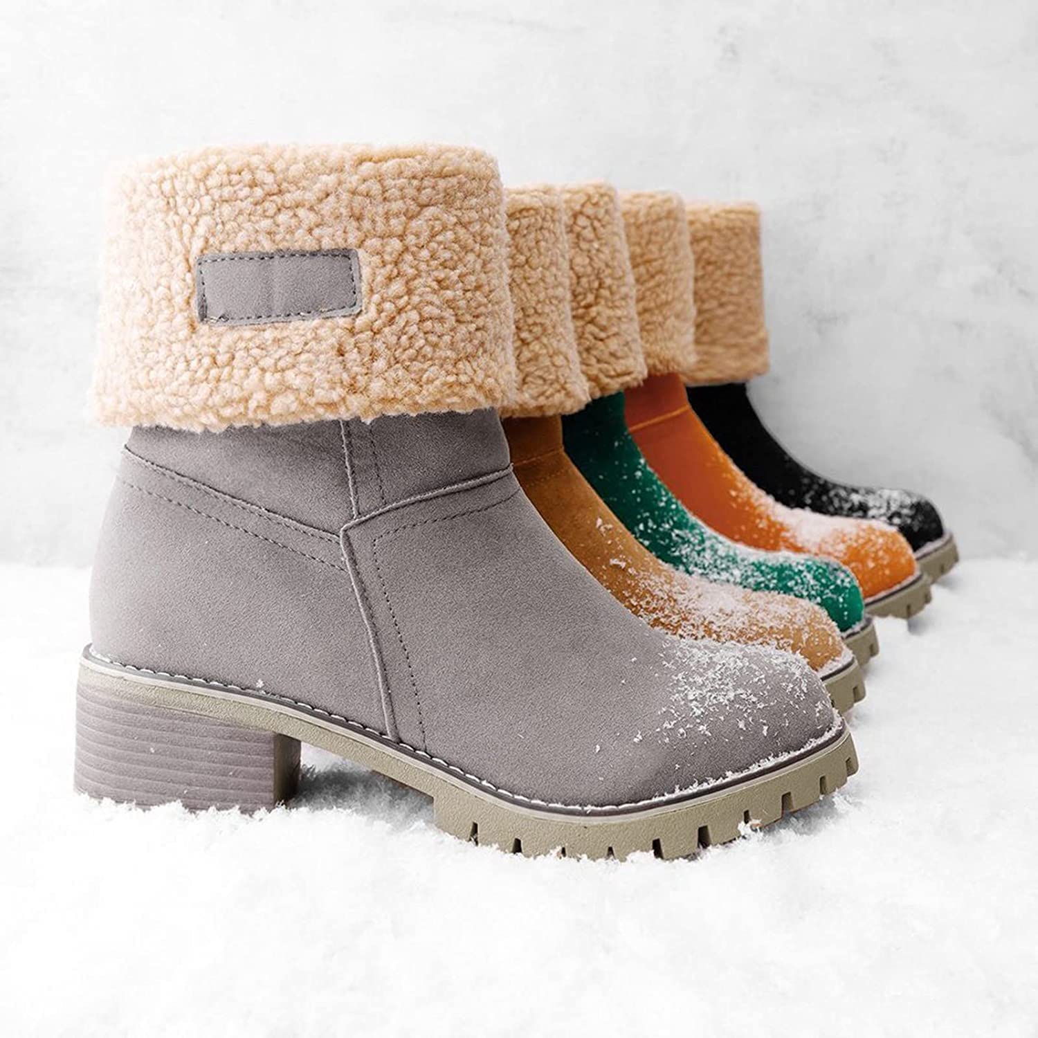 Women's Winter Snow Boots - Waterproof Ankle & Mid Calf Booties for Women | Fashionable Casual Outdoor Shoes in Red, Green, Black, Brown, Gray, Orange | Size 8.5 | Perfect for Snowy Days, Hiking & Winter Fashion