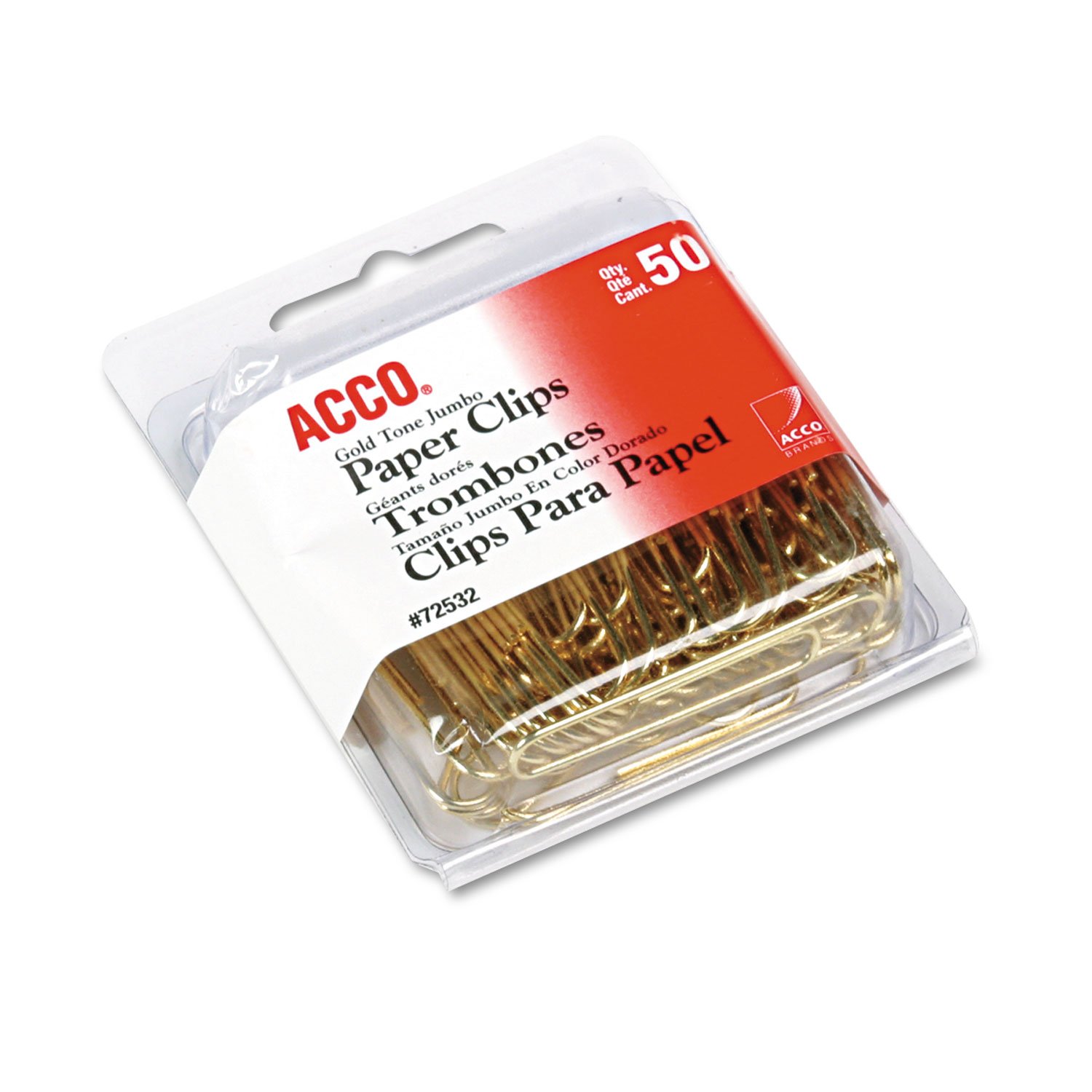 ACCO Jumbo Smooth Gold Paper Clips - 50 Clips per Box (72532) - Perfect for Office, School & Home Organization