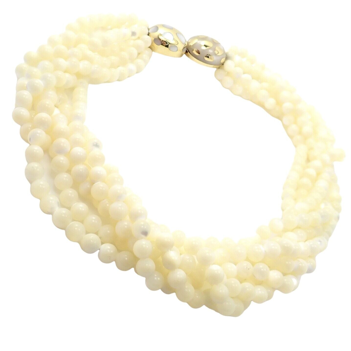Tiffany & Co Cummings 18K Gold Mother of Pearl Bead Torsade Inlaid Necklace - Elegant Jewelry for Women, Perfect for Weddings, Parties & Special Occasions