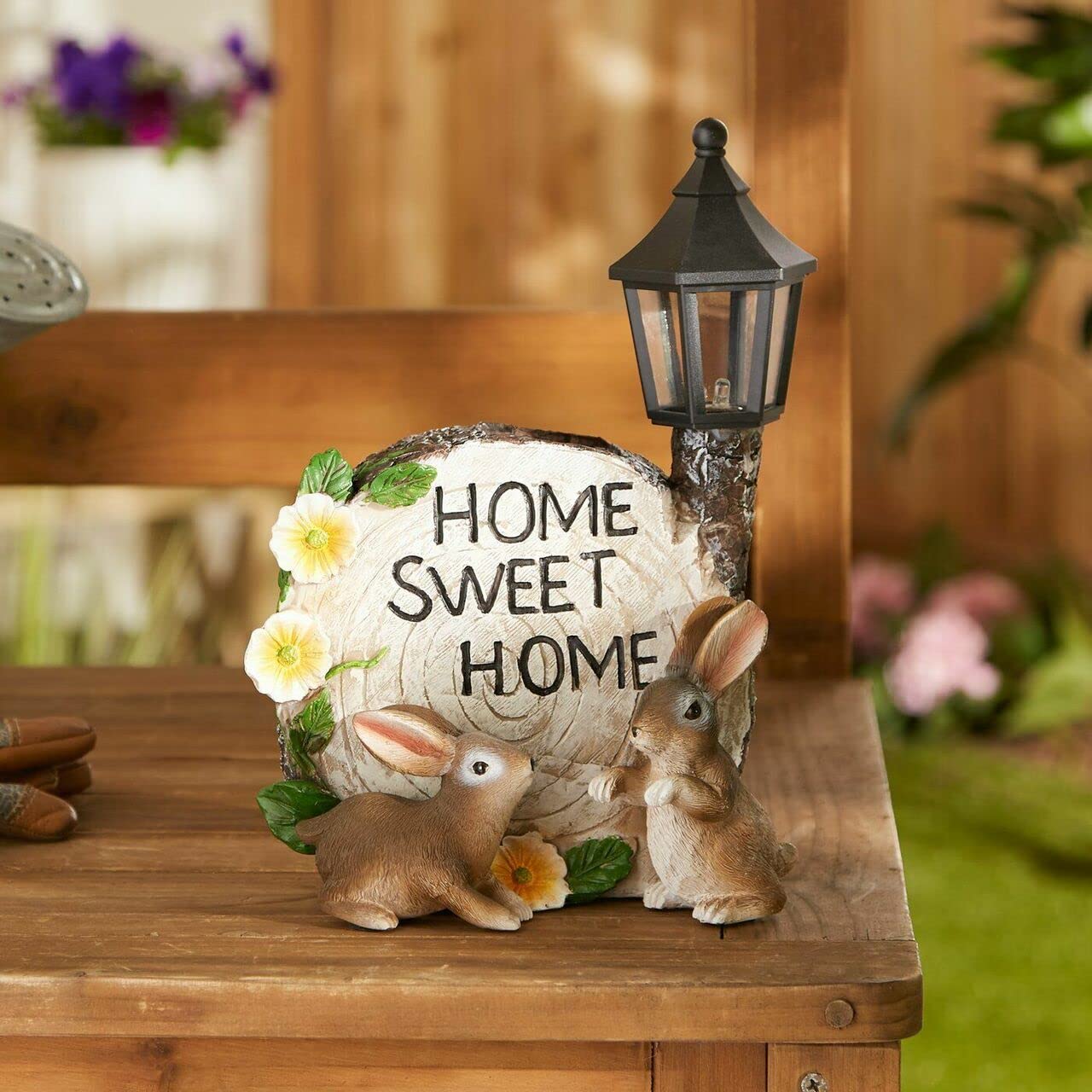 Solar Powered Garden Decor - Zingz & Thingz Day & Night Bunny Statue Figurine (7x4.25x9.75 Inch) for Outdoor Patio, Lawn & Yard Decorations - Perfect Home Sweet Home Gift Idea