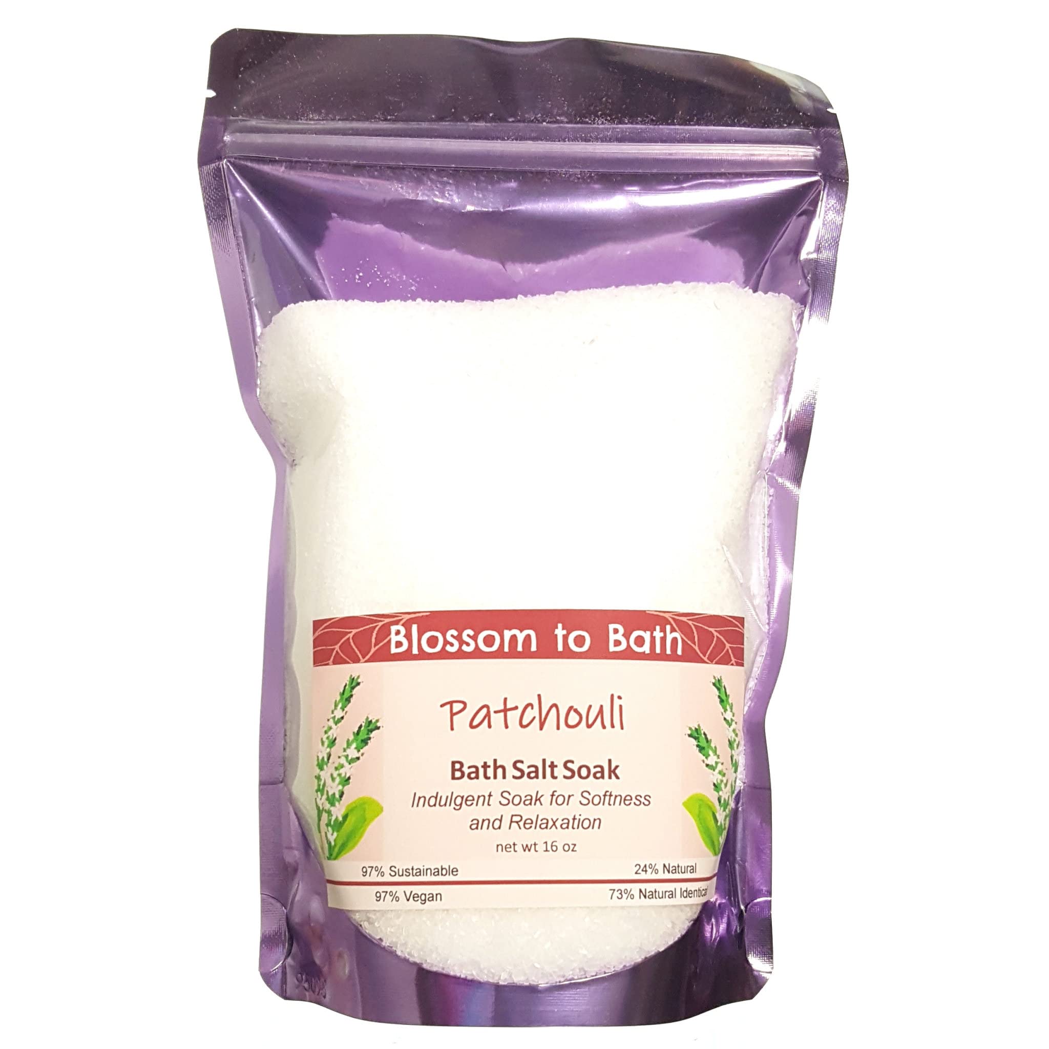 Patchouli Bath Salt Soak (16oz) - 100% Pure Essential Oil Fragrance for Relaxation & Stress Relief - Woodsy Aromatherapy Soak for Spa, Self-Care & Gift Giving