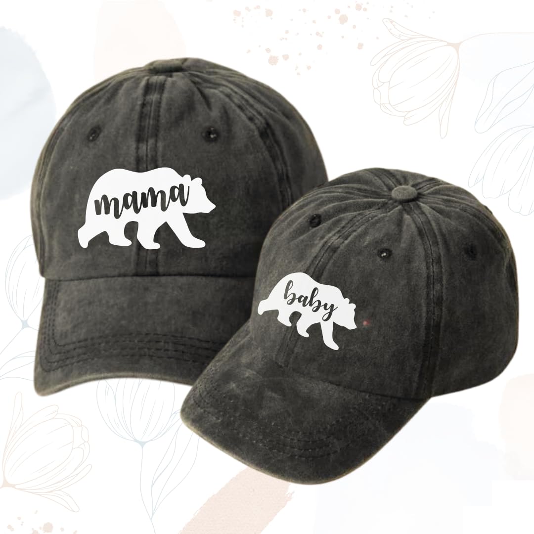 Mama Bear Baby Bear Matching Hats Set - Cute Mother Son & Mom Daughter Winter Hats - Black Knit Beanie for Toddler and Mom - Perfect Mothers Day Gift for Girl Mom & Boy Mom - Cozy Family Outing & Photo Shoot Accessories