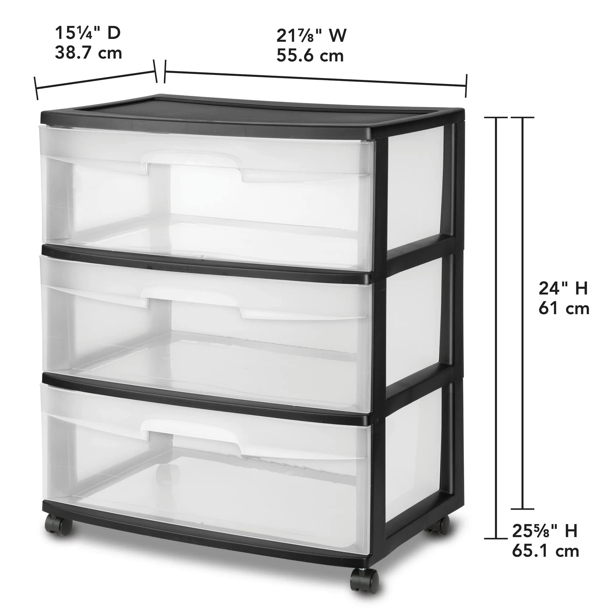 3-Drawer Plastic Storage Cart with Wheels - Black Organizer for Home & Office