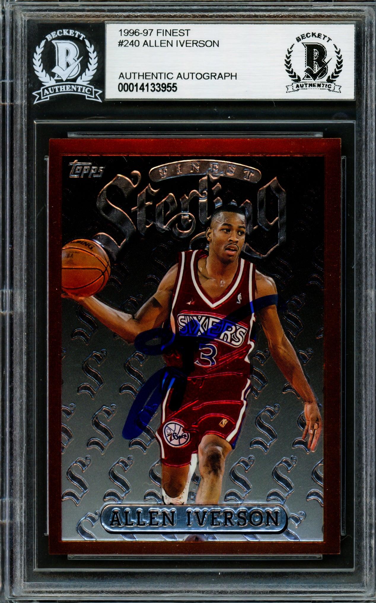 Allen Iverson Autographed 1996-97 Topps Finest Sterling Rookie Card #240 Philadelphia 76ers Beckett BAS #14133955 - Rare Collectible for Basketball Fans & Sports Memorabilia Enthusiasts - Perfect for Display, Investment, or Gift Giving
