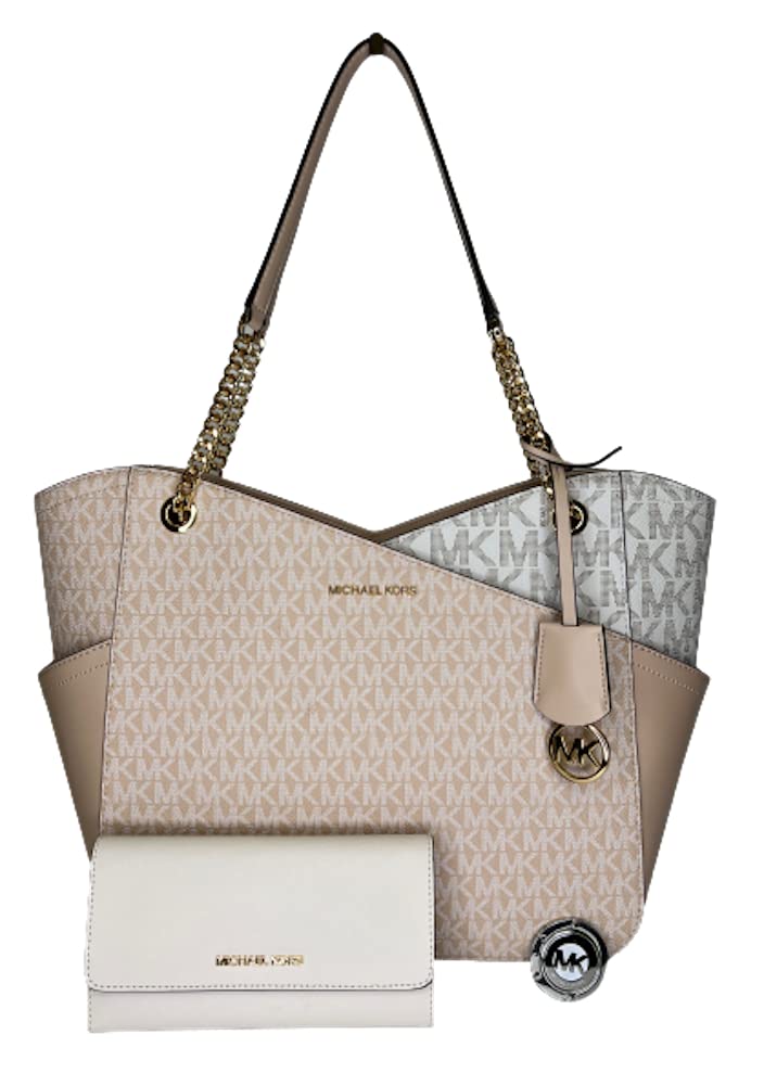 Michael Kors Jet Set Travel Large Chain Shoulder Tote & Matching Trifold Wallet Set - Stylish Women's Leather Handbag & Wallet Combo for Work, Travel and Everyday Use