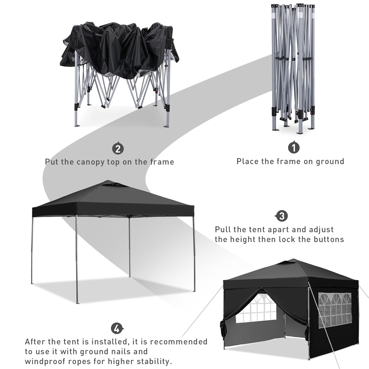 GDY 10x10ft Pop-up Paint Tent with Sidewalls - Portable Instant Shelter Canopy for Outdoor Painting, Camping & Events - Black