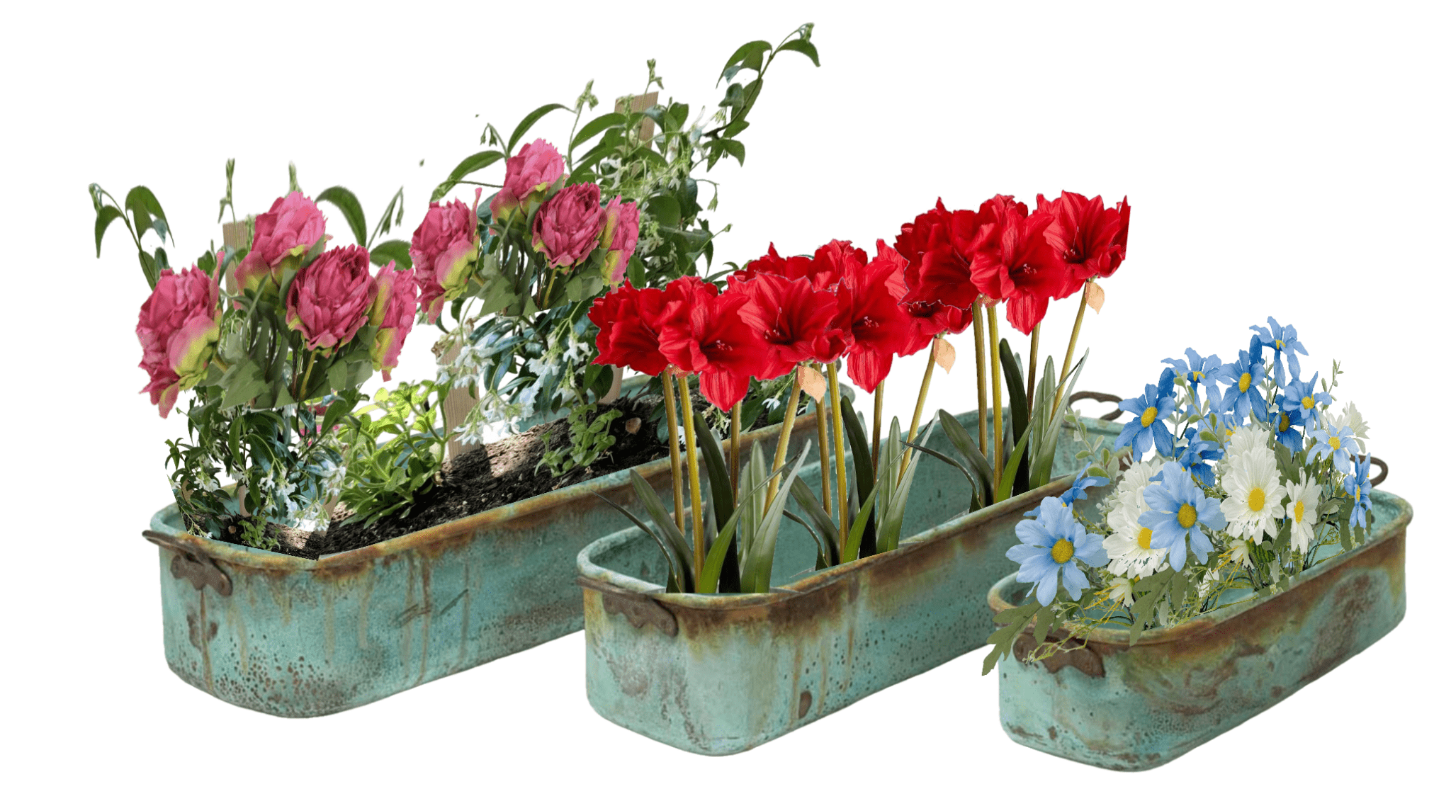 Verdigris Copper Planters with Handles - Set of 3 Rustic Metal Flower Pots for Indoor & Outdoor Plants, Succulents, Herbs - Perfect for Home Decor, Garden, Patio, and Balcony