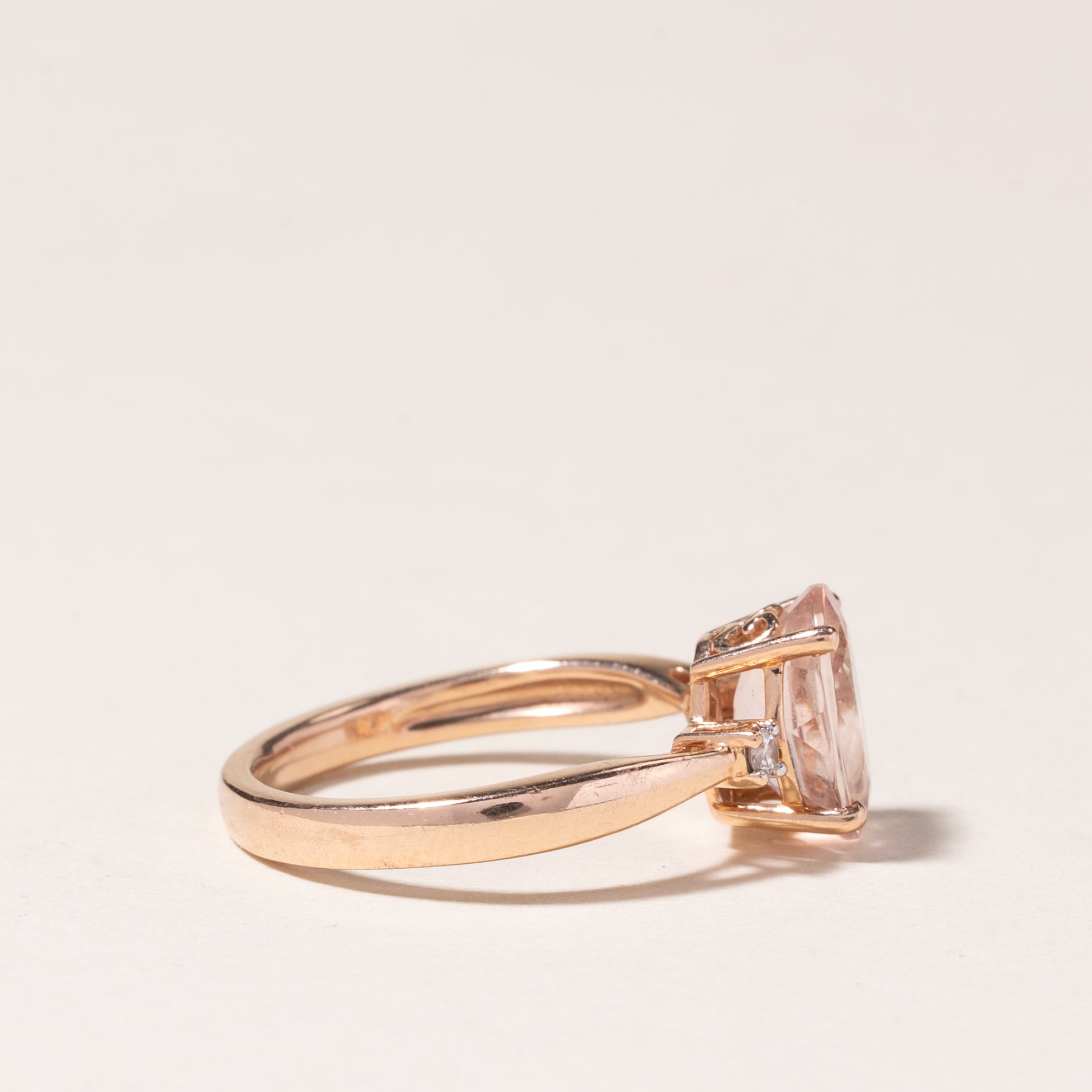 14K Rose Gold Morganite & Diamond Ring - 1.50ct Morganite & 0.04ct Diamond | Size 4.75 | Elegant Engagement, Wedding, Anniversary Gift for Her