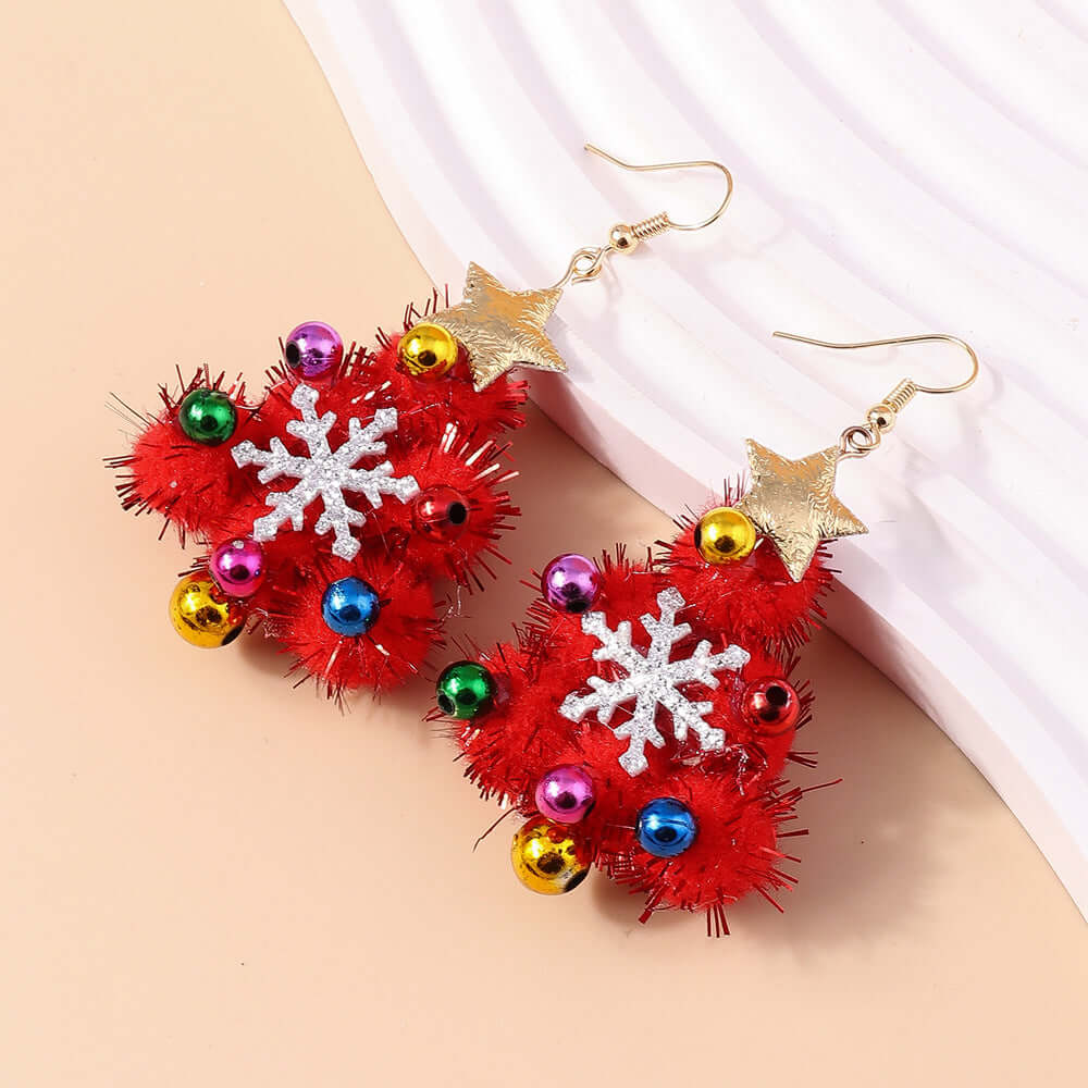 Whimsical Color Bead Christmas Wreath Drop Earrings | Handwoven Bohemian Dangle Earrings for Women | Perfect for Holiday Parties, Festive Gatherings & Gift Giving