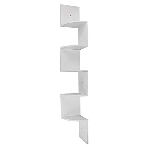 BOERLKY 5-Tier Zig Zag Wooden Wall Shelf - Space-Saving Corner Shelf for Home & Office Storage - White Wooden Mount Rack for Books, Plants & Decor