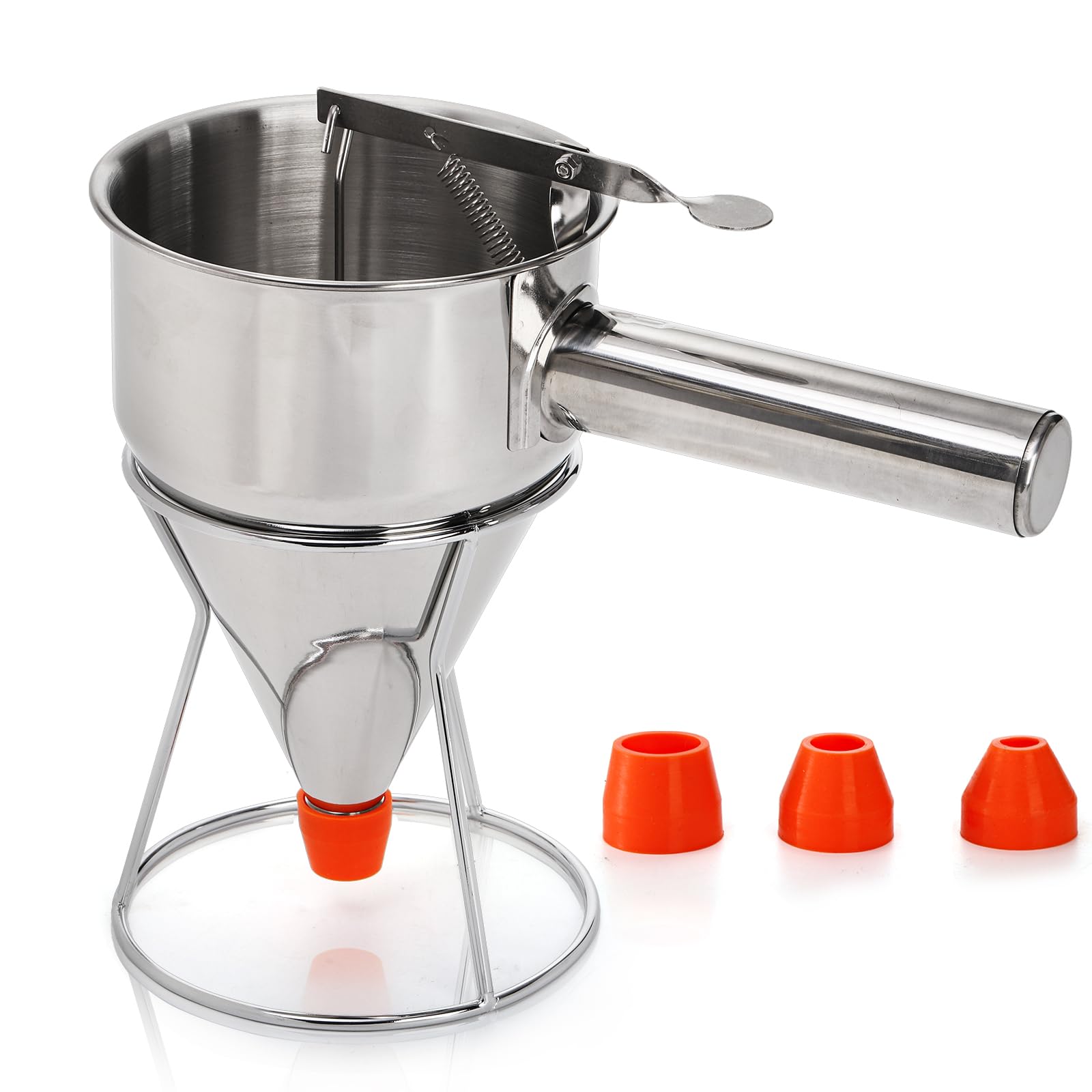 40 Oz Stainless Steel Pancake Batter Dispenser with Stand - 4 Caliber Funnel Cake Maker for Pancakes, Waffles, Muffins & Baked Goods | Perfect for Breakfast, Desserts & Commercial Kitchen Use