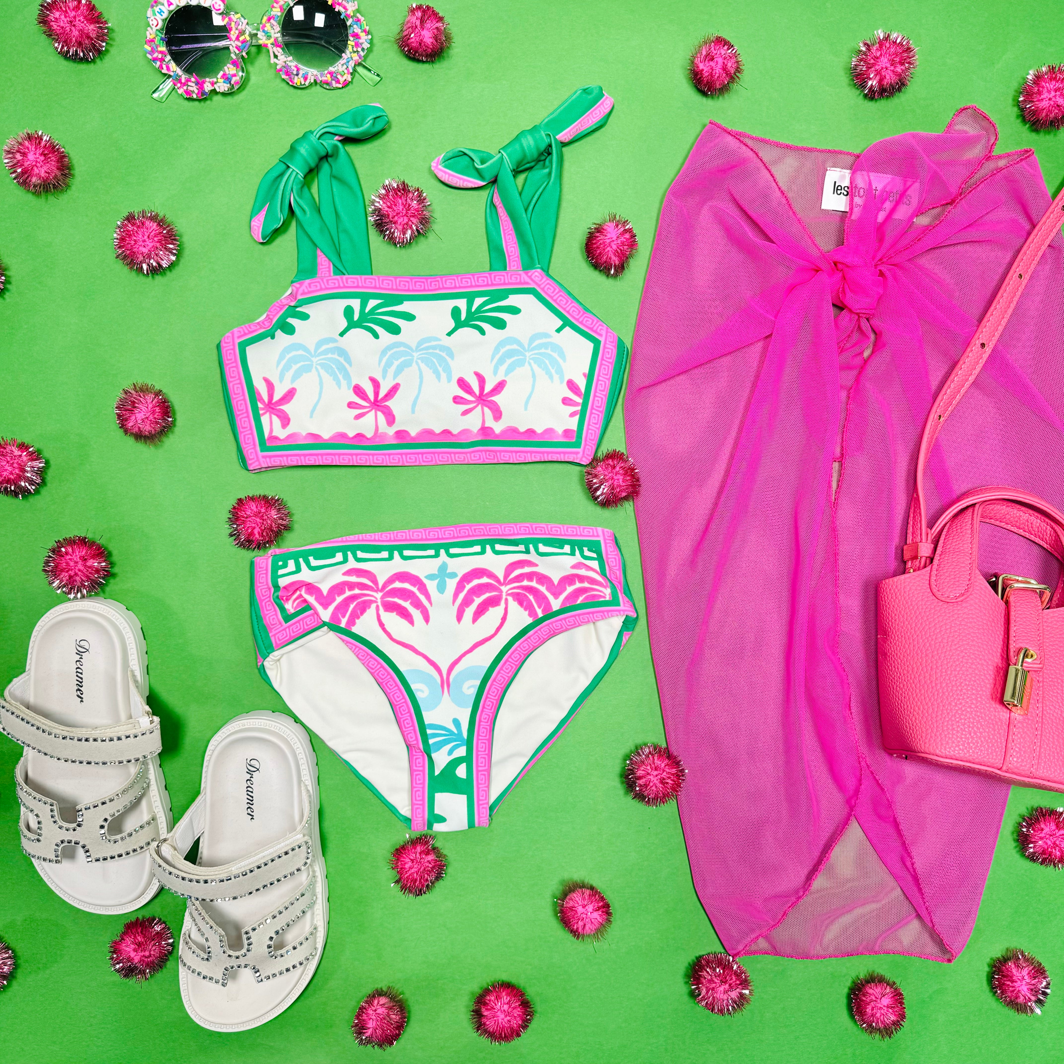 Tropical Palm Print Two Piece Bikini Set - Little Stella & Janie Swimwear for Women | Beach Vacation, Pool Party, Summer Getaway