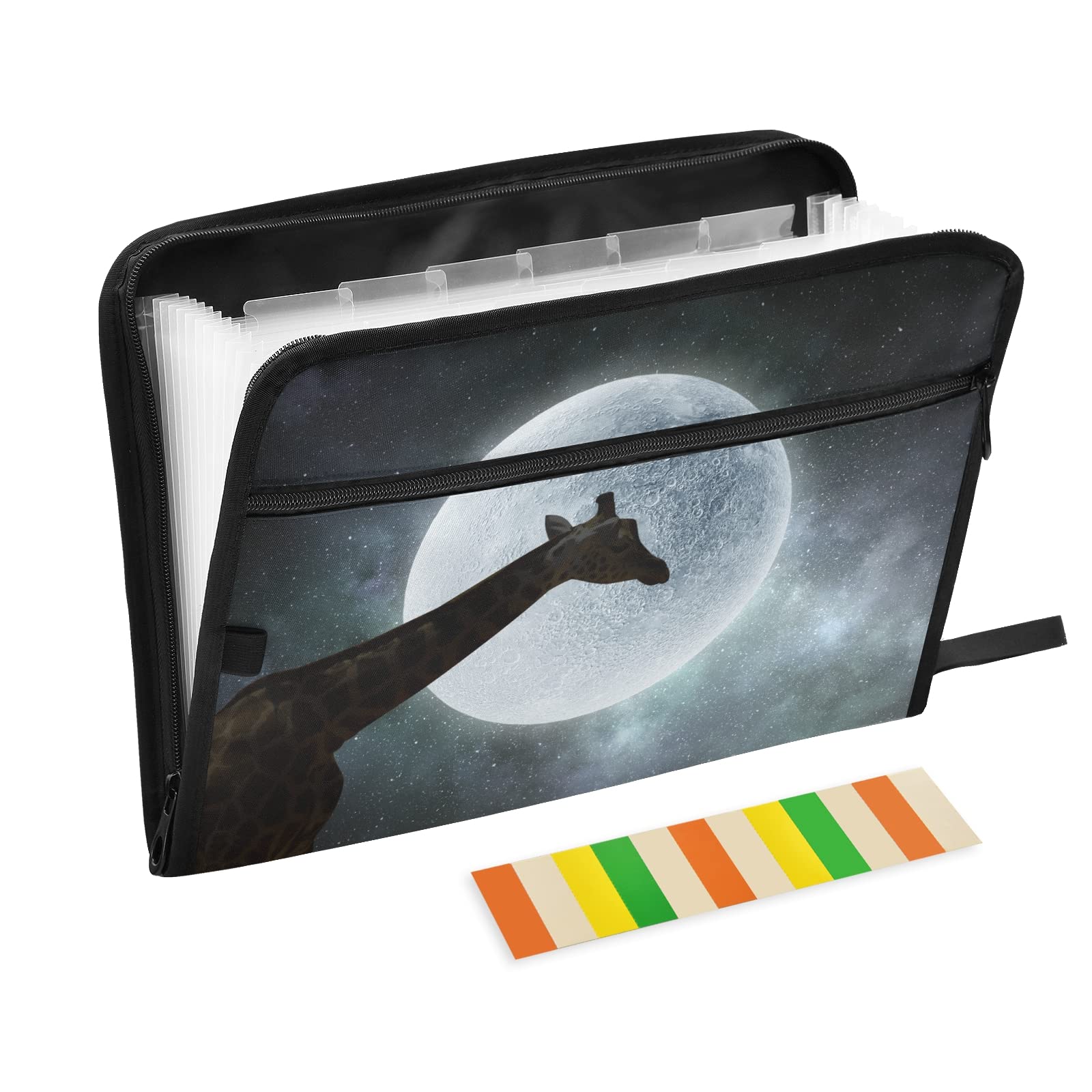 UMIRIKO Giraffe Silhouette 13 Pocket Expanding File Folder with Sticky Labels - Accordion Organizer for A4 Letter Size Documents - Zippered Closure File Storage - Perfect for Office, School & Home Organization