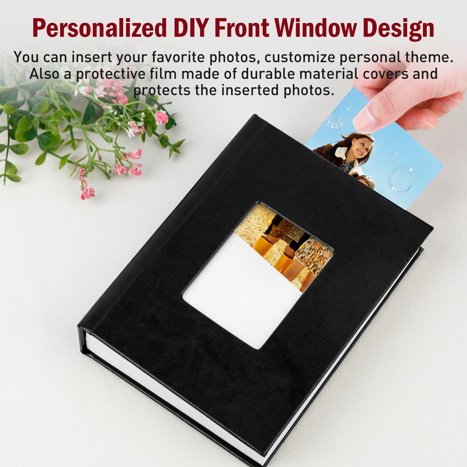 4x6 Small Photo Album Holds 32 Photos - Handmade Paper Wedding & Baby Memory Book with Writing Space - Perfect for Family Photos, Anniversaries, Baby Shower Gifts & Special Occasions (Black)