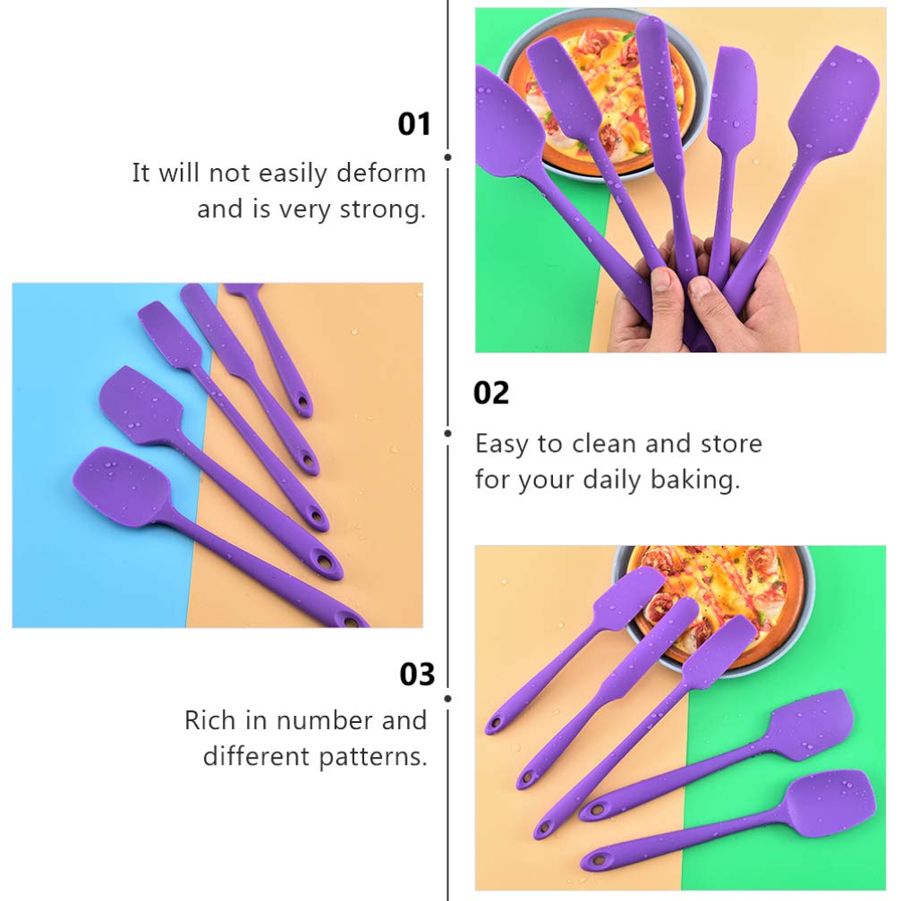Hemoton 5-Piece Silicone Spatula Set - Heat-Resistant Baking Scrapers, Non-Stick Cooking Utensils for Mixing, Spreading Butter & Frosting (Purple) - Perfect for Cake Decorating, Cookie Dough, and Kitchen Baking Needs
