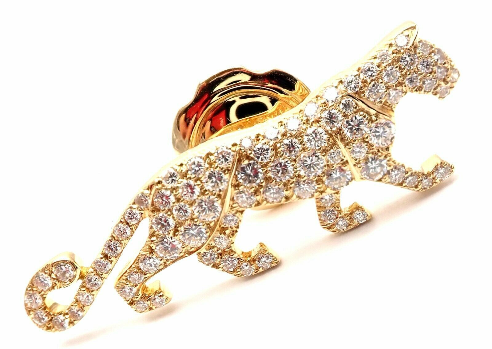 Authentic Cartier Panther Panthere 18K Yellow Gold Diamond Tie Lapel Brooch Pin - Luxury Jewelry Gift for Women, Perfect for Weddings & Formal Events