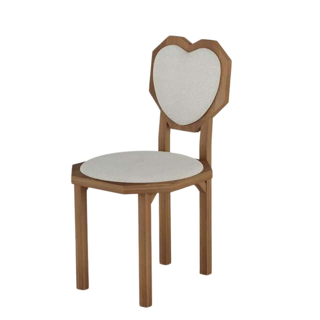 Elegant White Woolen Heart-Shaped Back Dining Chair - Single Seat for Home, Cafe & Office Decor - Perfect for Living Room, Bedroom & Dining Area