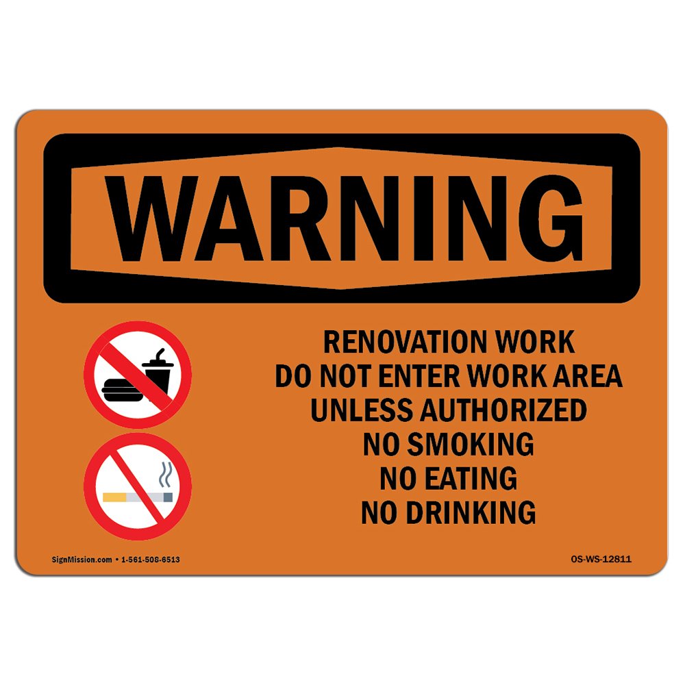 OSHA Warning Sign - Renovation Work Do Not Enter Work Area | Durable Vinyl Safety Decal | Protect Construction Sites, Warehouses & Shops | Made in USA | Ideal for Hazard Zones & Restricted Areas