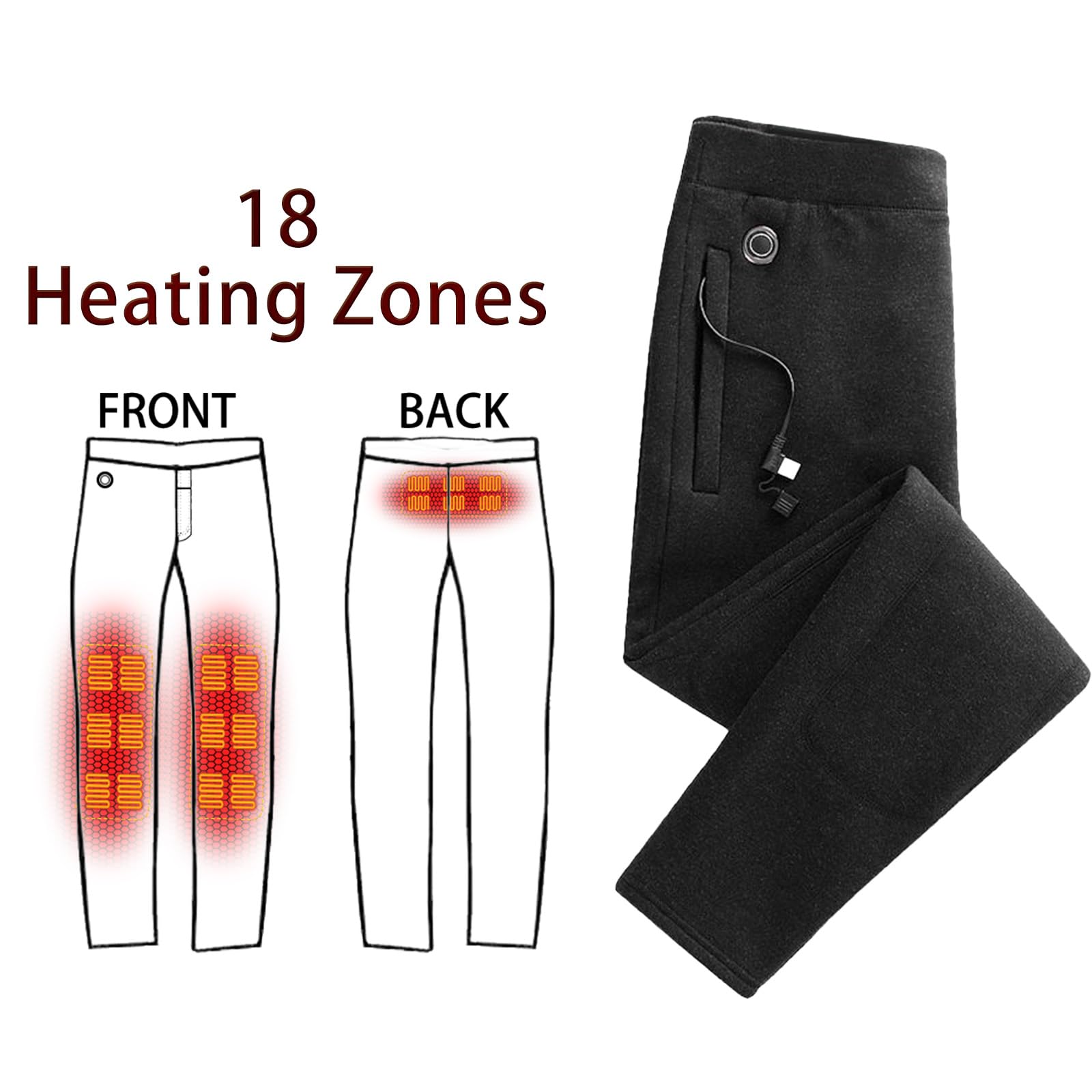 Electric Heated Pants for Men - Rechargeable Flannel Winter Underwear with 18 Zone Heating - No Batteries Needed - Perfect for Outdoor Work, Skiing & Cold Weather Activities