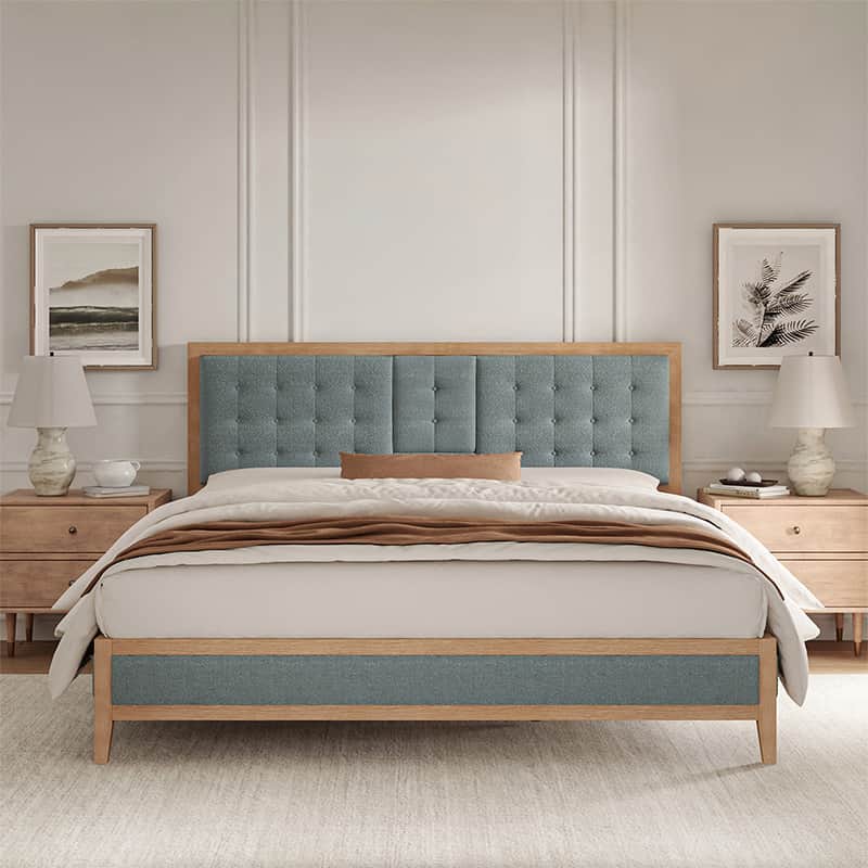 Sabina Upholstered Platform Bed with Adjustable Headboard - Solid Wood Frame Queen Size Bed - Perfect for Modern Bedroom, Guest Room & Master Suite