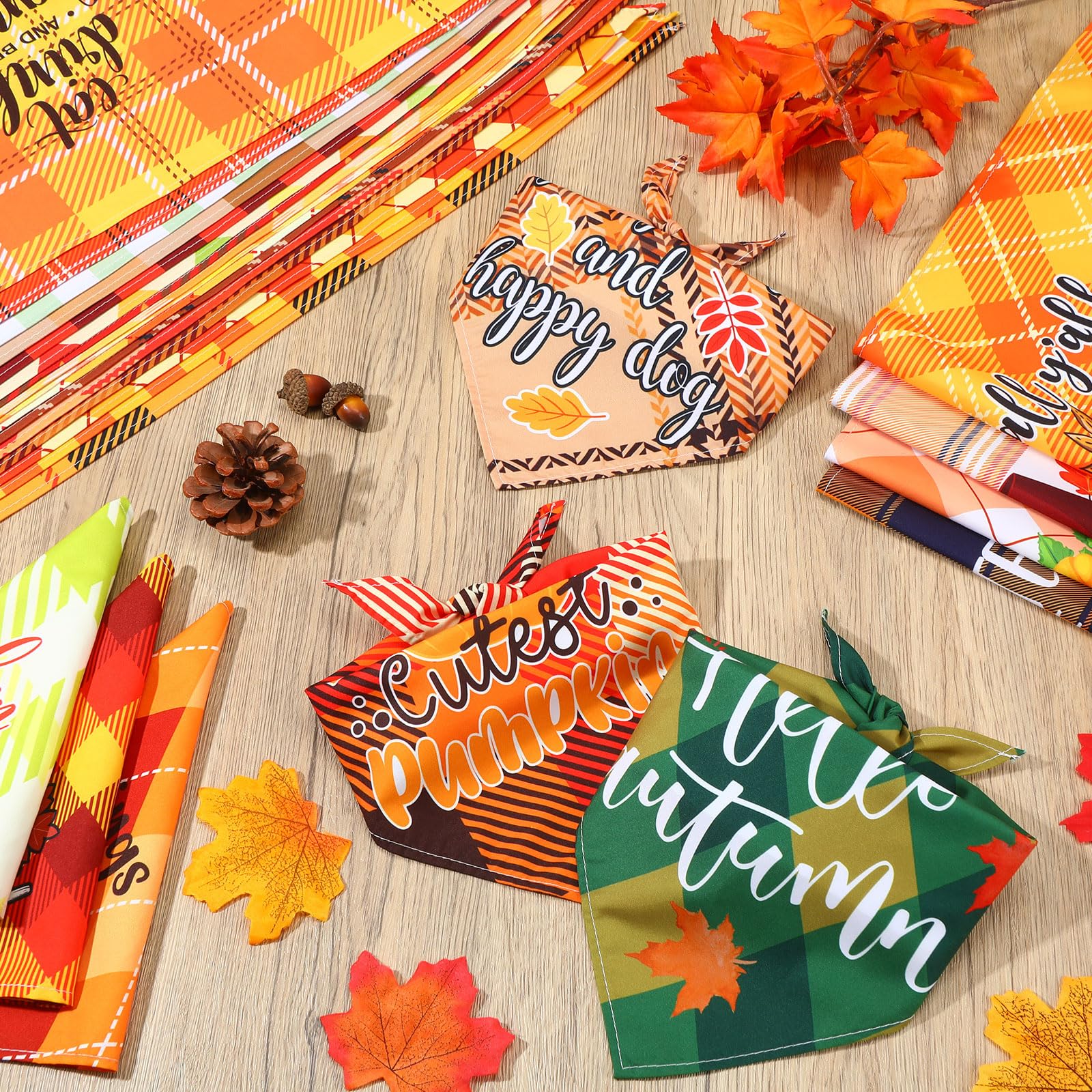 50 Pack Thanksgiving Plaid Dog Bandanas - Adjustable Washable Pet Scarves for Small to Medium Dogs & Cats | Fall Holiday Costume Accessories & Grooming Supplies | Perfect for Thanksgiving Photos, Pet Parties & Seasonal Dress-Up