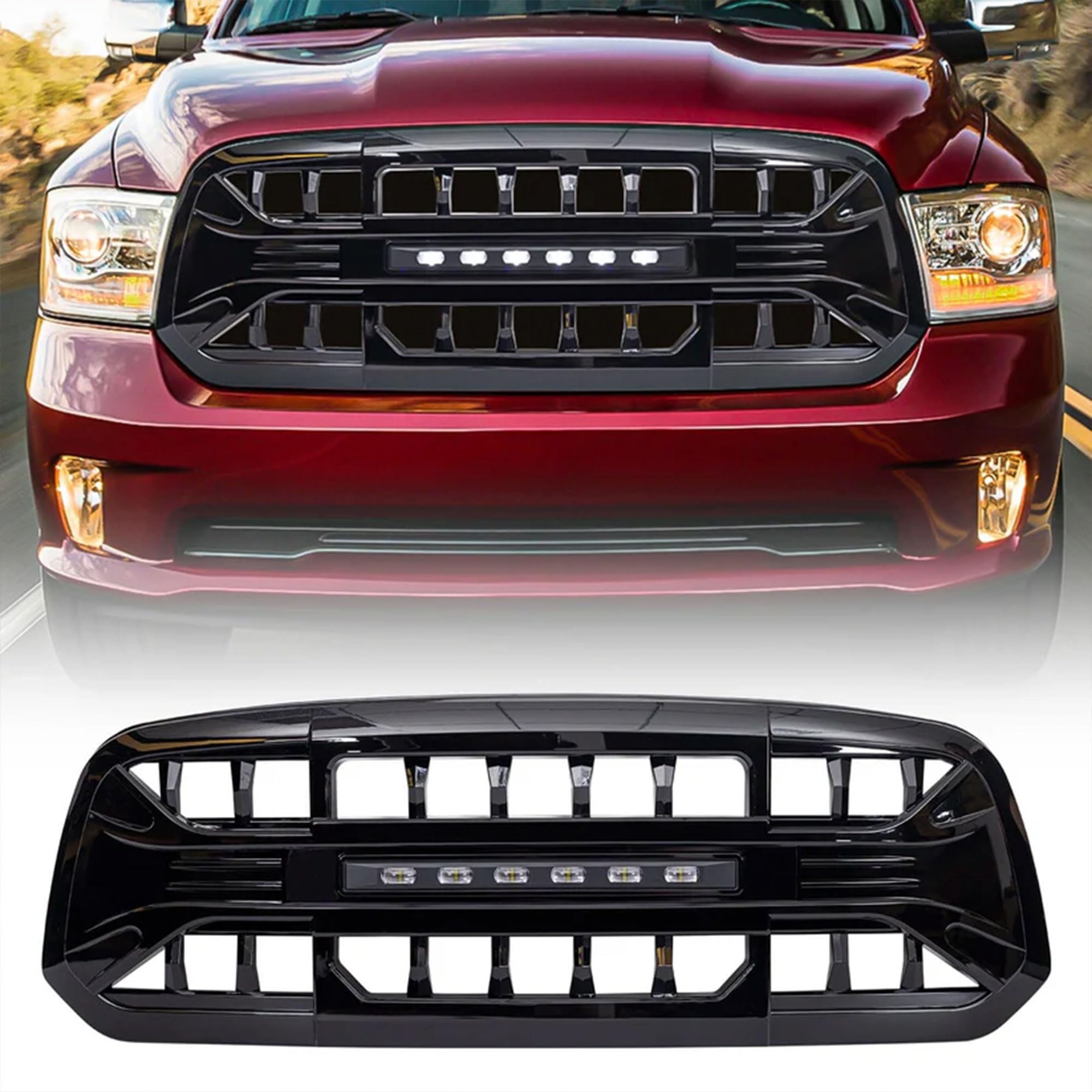2013-2023 Dodge Ram 1500 & Ram 1500 Classic Off-Road LED Grille - Glossy Black Armor Grille for Enhanced Protection & Style | Perfect for Truck Enthusiasts & Off-Road Adventures