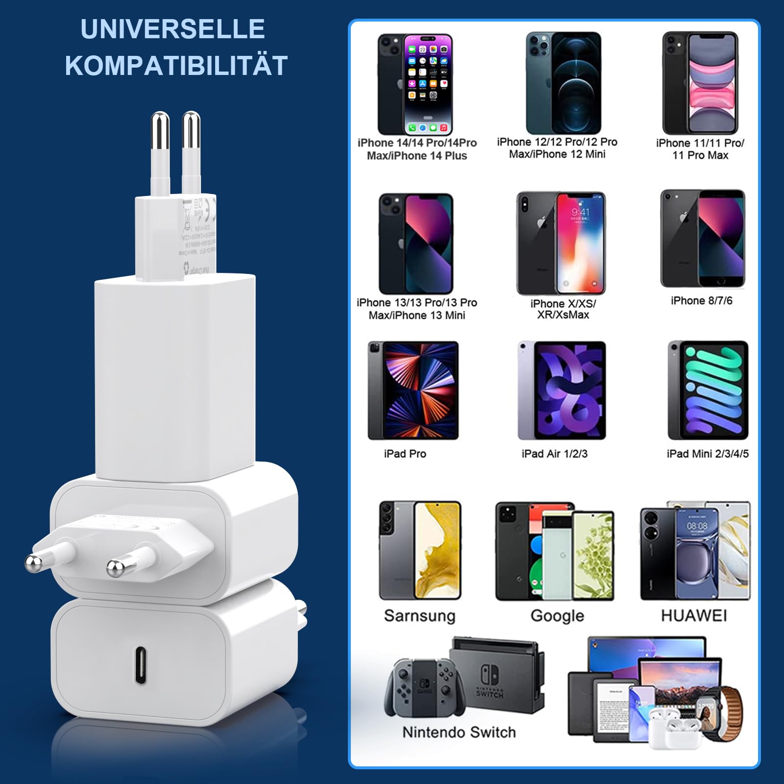 25W USB C Fast Charger 3-Pack - PD 3.0 Quick Charger Adapter for iPhone 16/15/14/13/12/11 Pro Max Plus & iPad - USB C Power Brick Wall Charger (Cable Not Included) - Perfect for Home, Office & Travel Charging